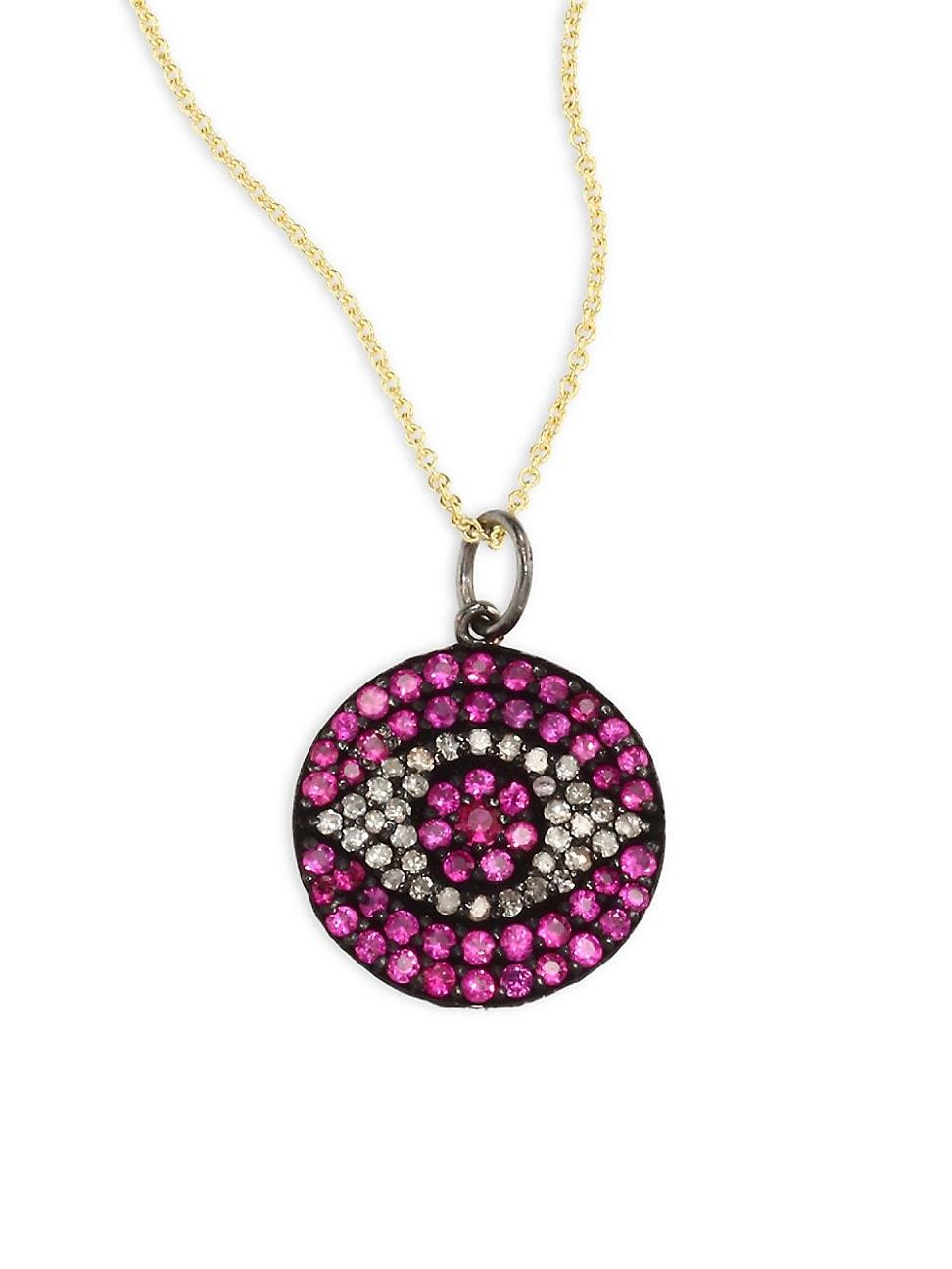 Womens Diamond & Ruby Evil Eye Pendant Necklace Product Image