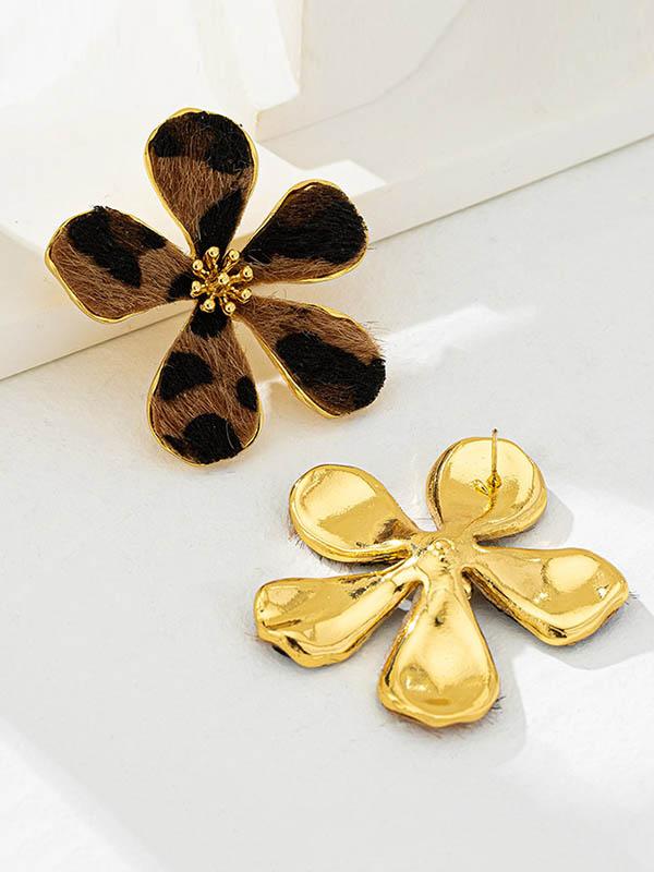 Flower Shape Leopard Drop Earrings Product Image