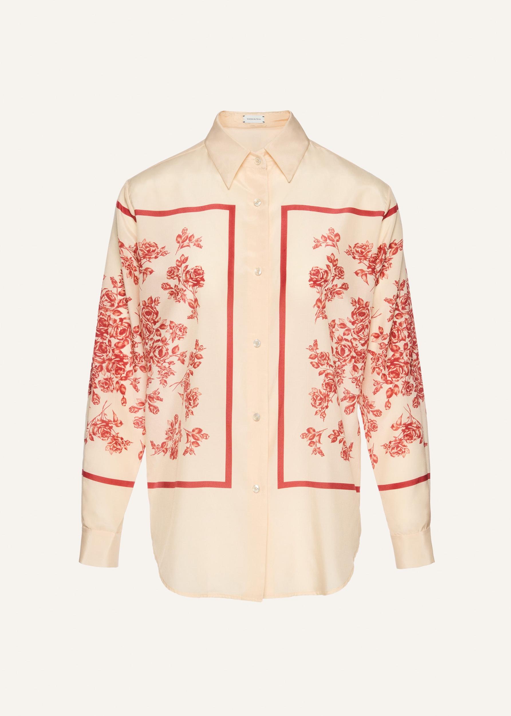 Silk scarf floral print shirt in beige print Product Image