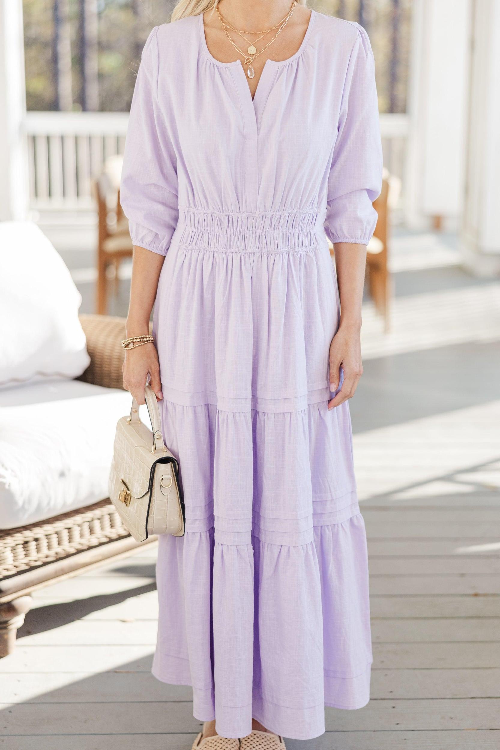 It's In The Air Lavender Purple 3/4 Sleeve Midi Dress Female Product Image
