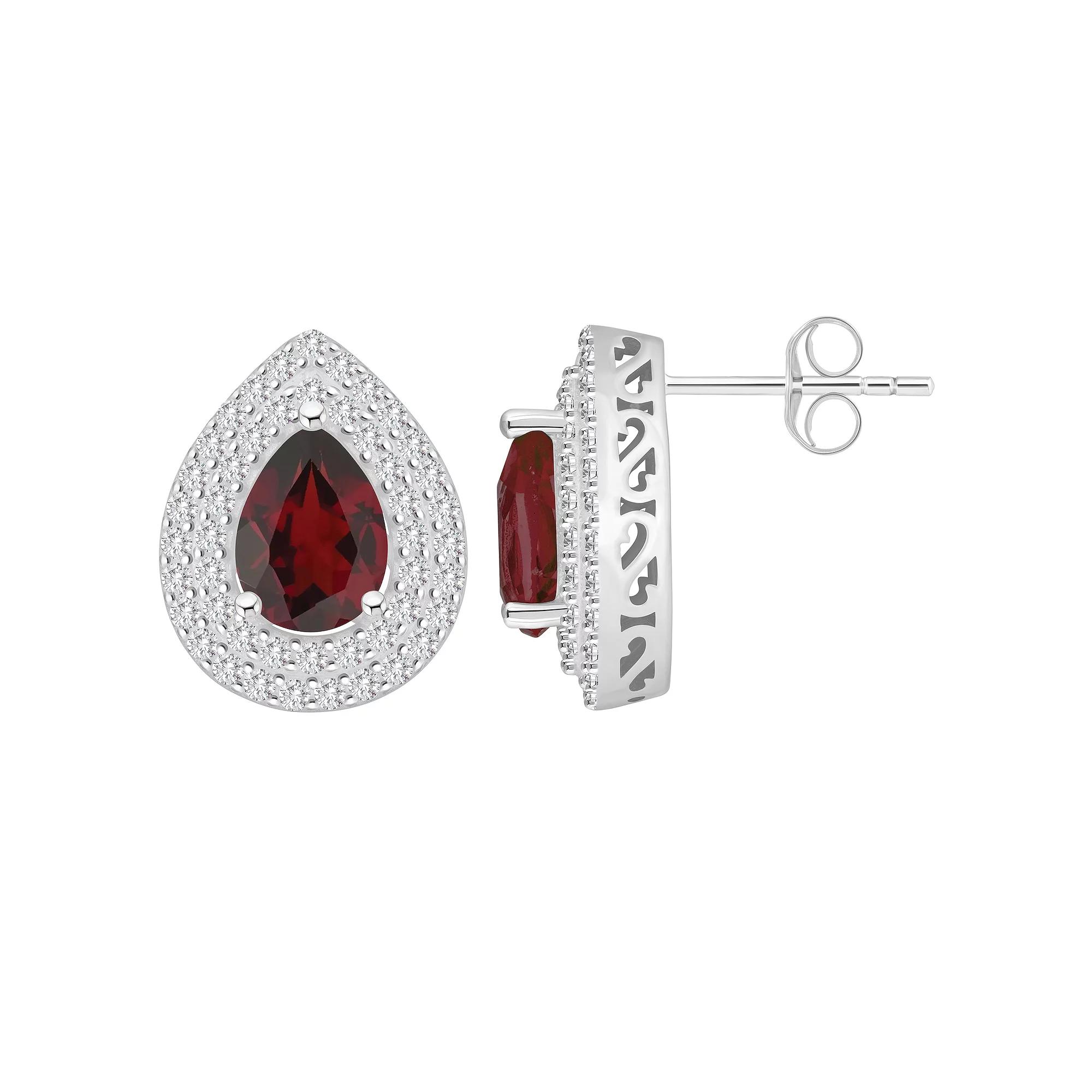 Celebration Gems Sterling Silver Teardrop Citrine & White Topaz Double Halo Stud Earrings, Women's Product Image