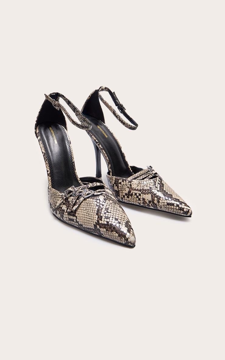 Snake Pu Point Toe Buckle Detail Court Heels Product Image