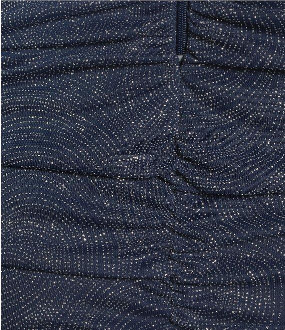 Honey and Rosie Glitter Sheer Matte Jersey Drape Neck Ruched Bodycon Dress Product Image