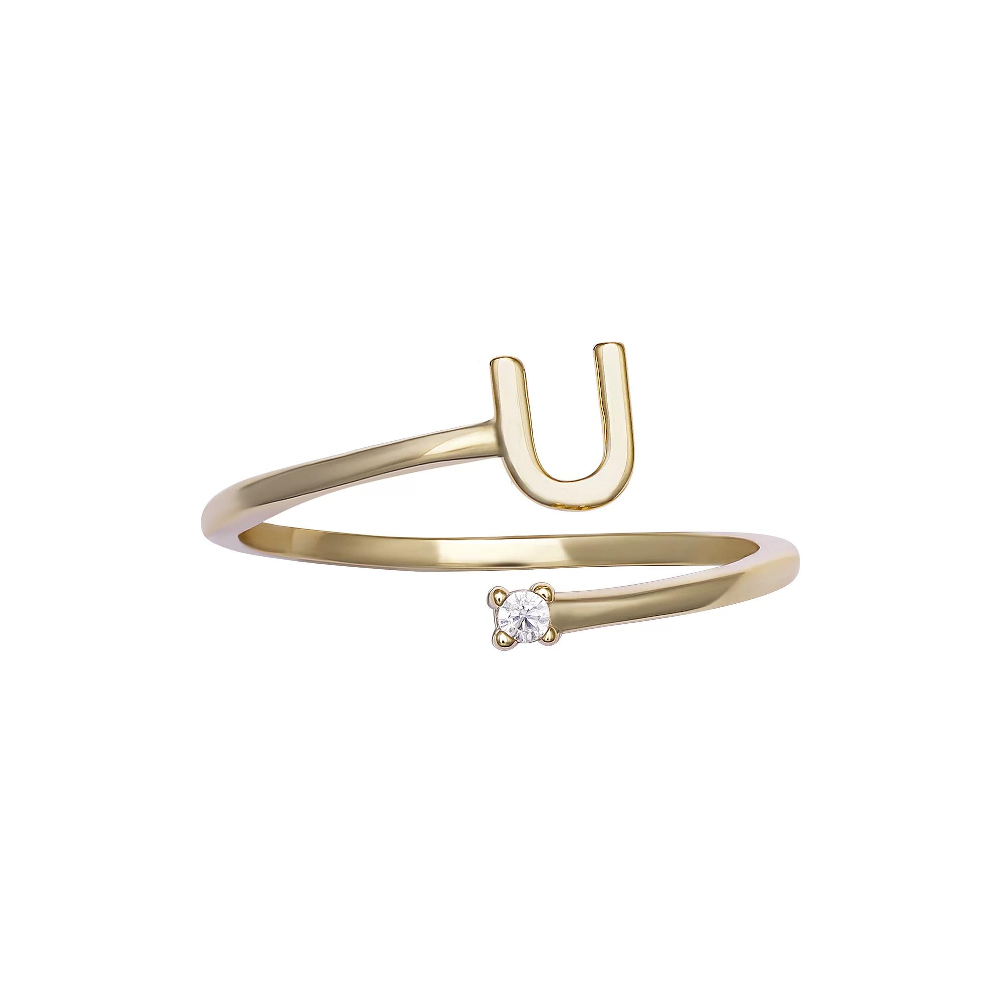 PRIMROSE Sterling Silver Cubic Zirconia Initial Bypass Band Ring, Womens Gold Tone K Product Image