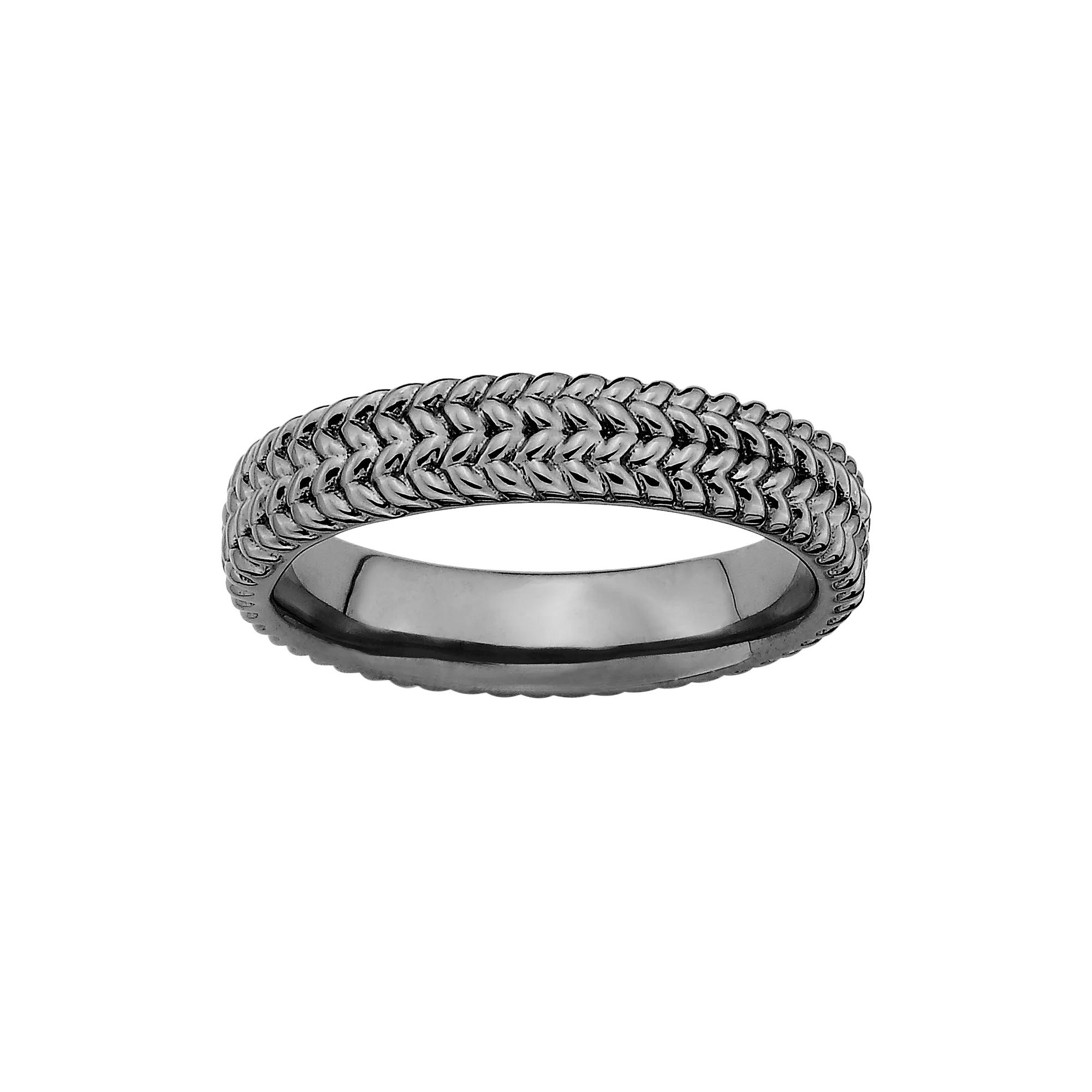 Stacks & Stones Ruthenium-Plated Sterling Silver Herringbone Stack Ring, Womens Product Image