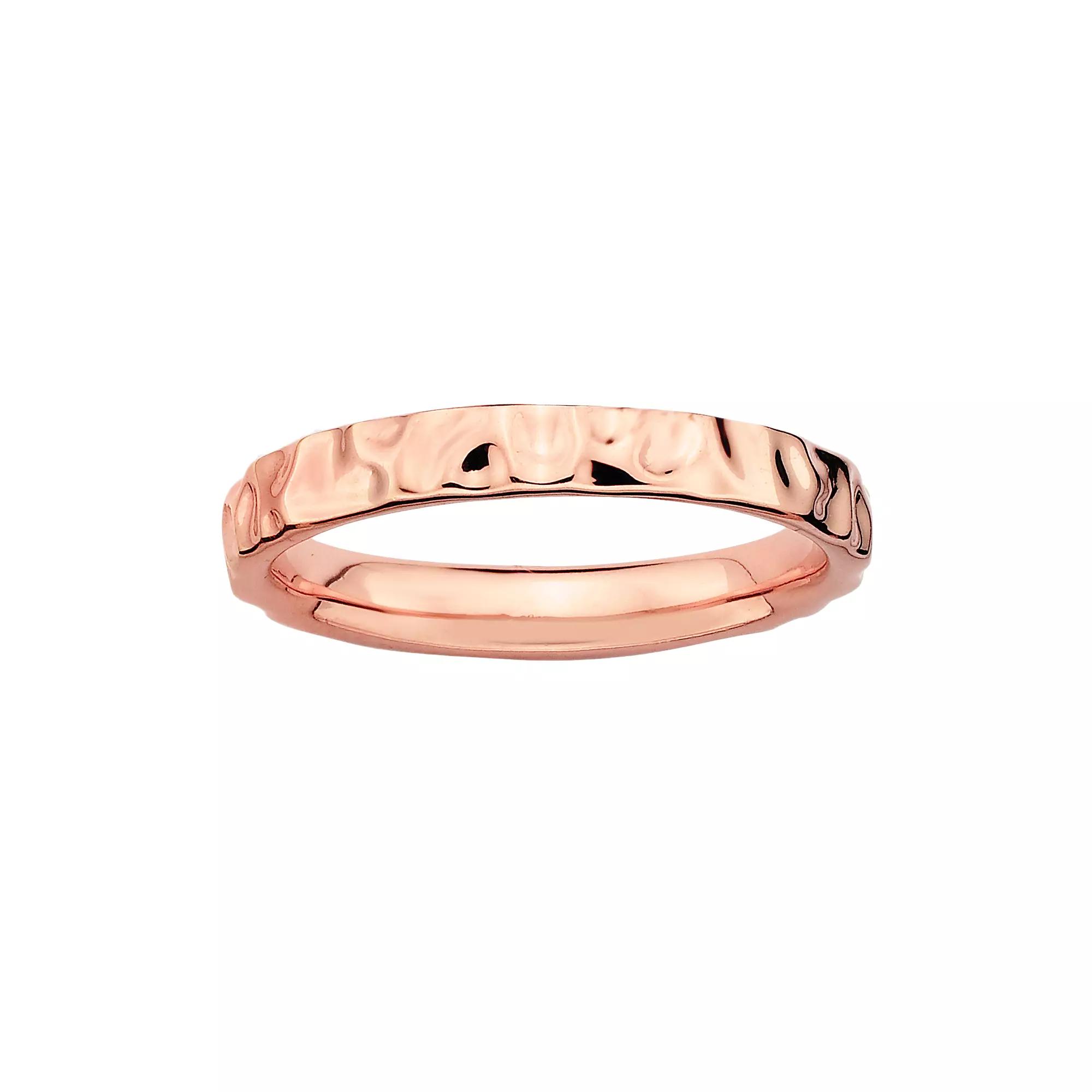 Stacks & Stones 18k Rose Gold Over Silver Hammered Stack Ring, Women's, Size: 5, Pink Product Image