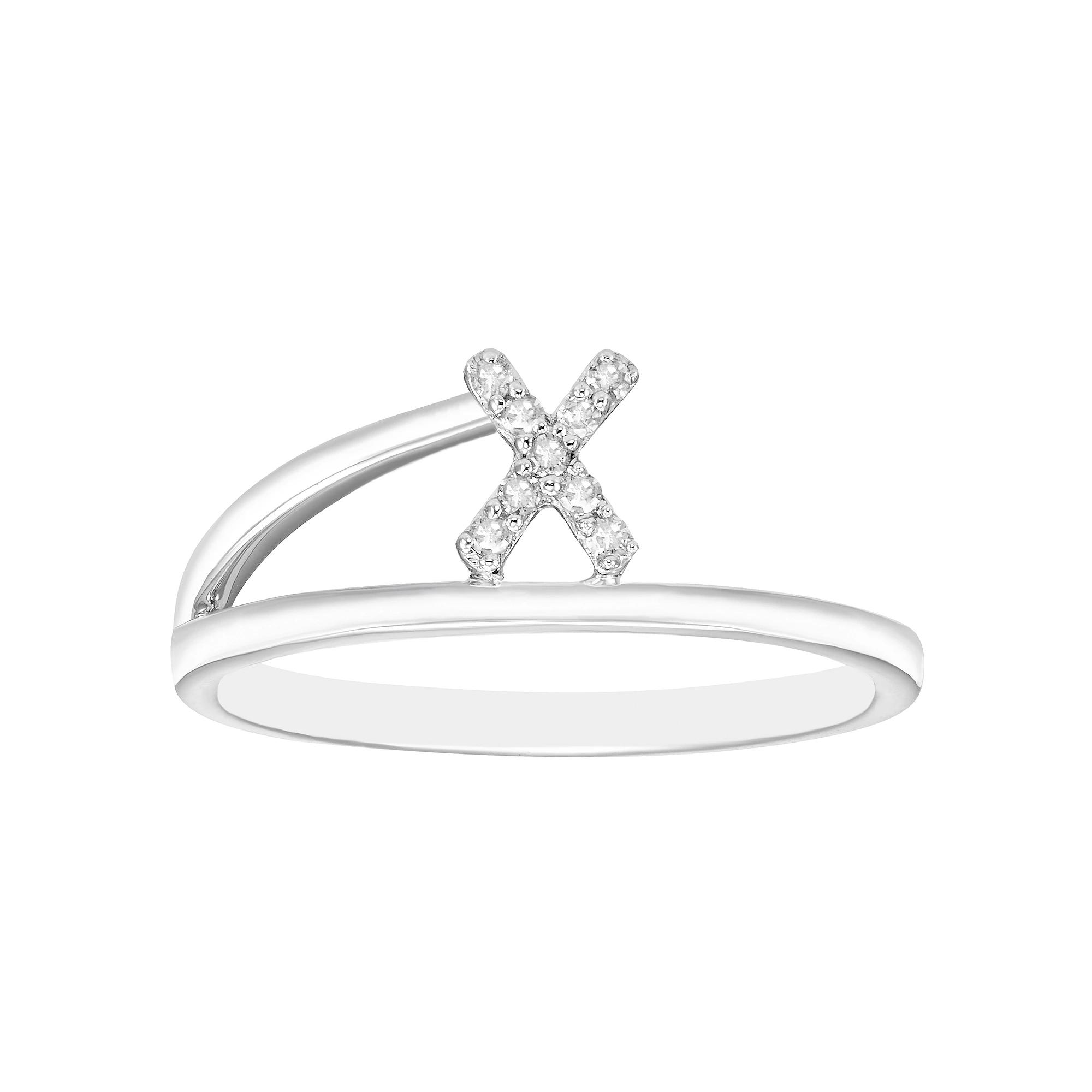 Boston Bay Diamonds Sterling Silver Diamond Accent Letter Initial Split Shank Ring, Women's, Size: 6, Silver Tone X Product Image
