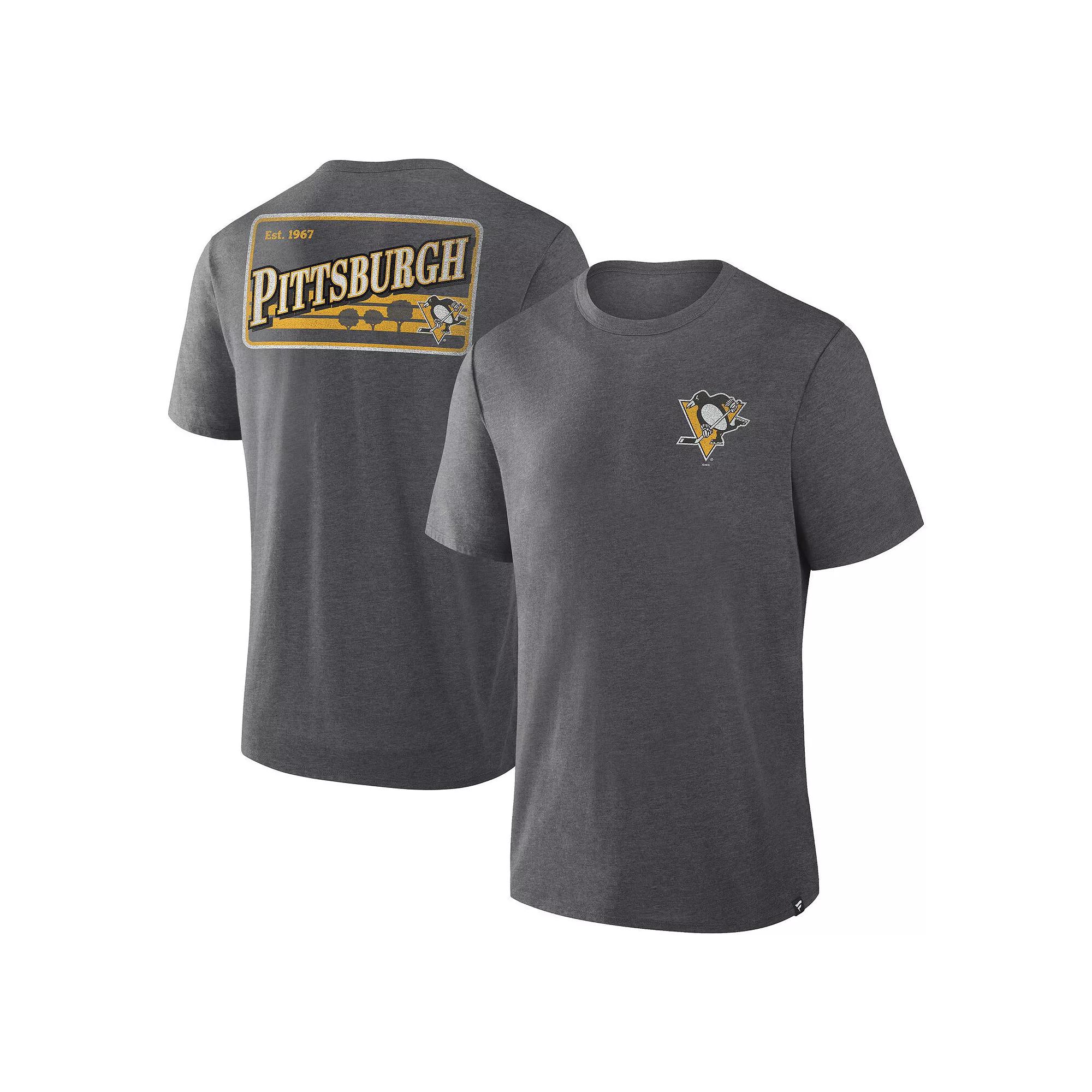 Men's Fanatics Heather Charcoal Pittsburgh Penguins Fan Lanes Tri-Blend T-Shirt,  Product Image