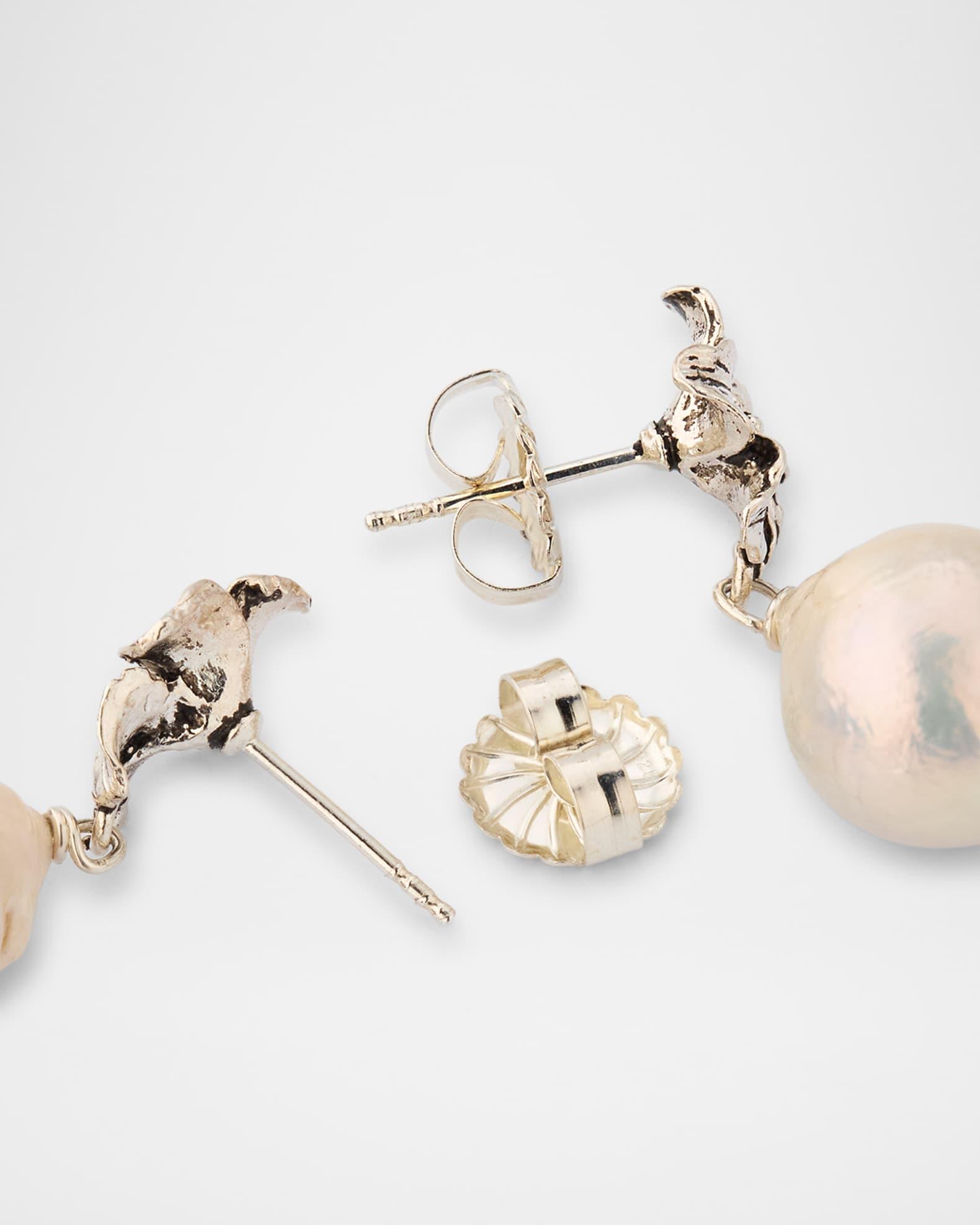 Sterling Silver Flower and Cultured Pearl Drop Earrings Product Image