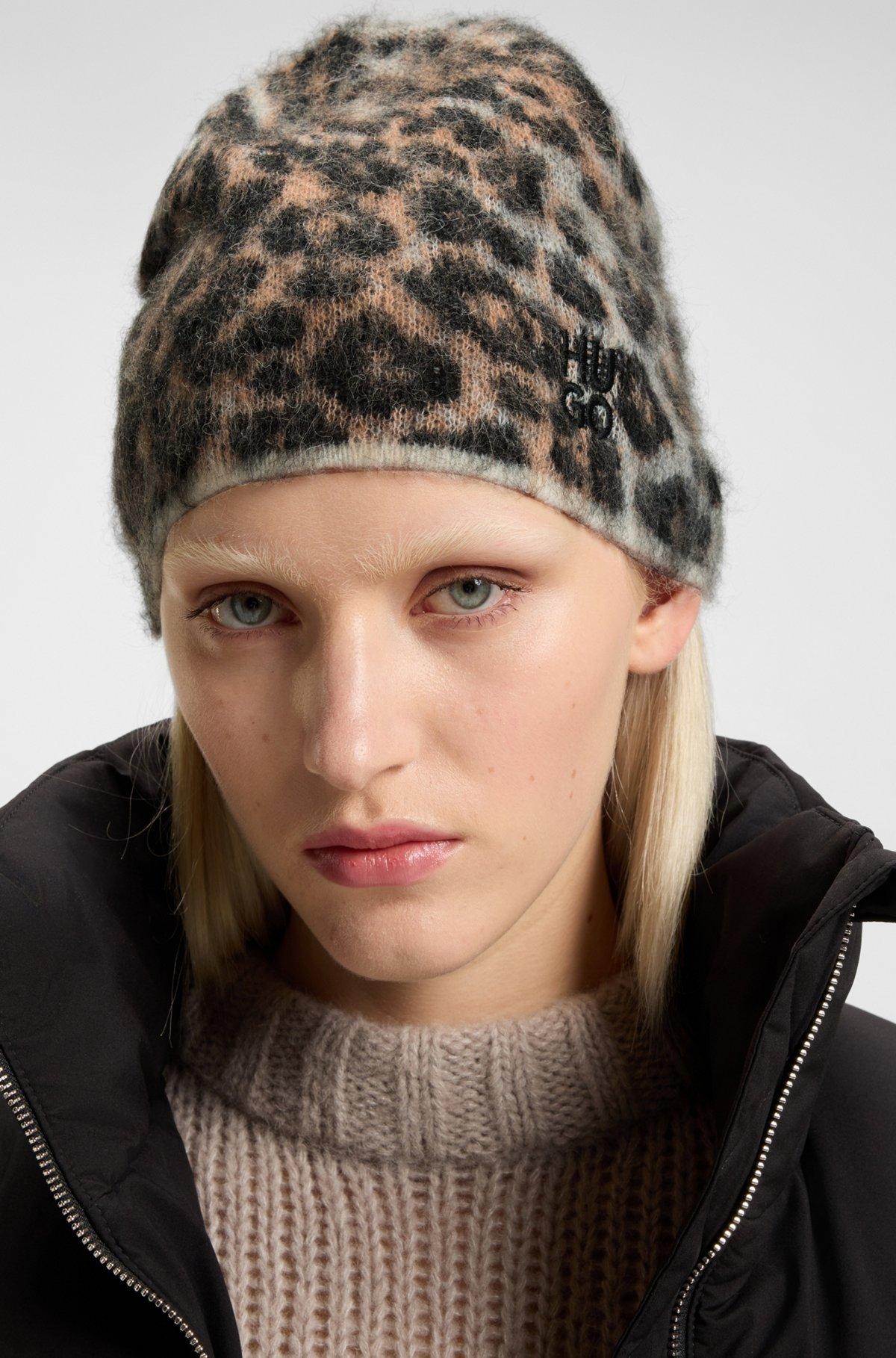 Leopard-jacquard beanie hat with alpaca Product Image