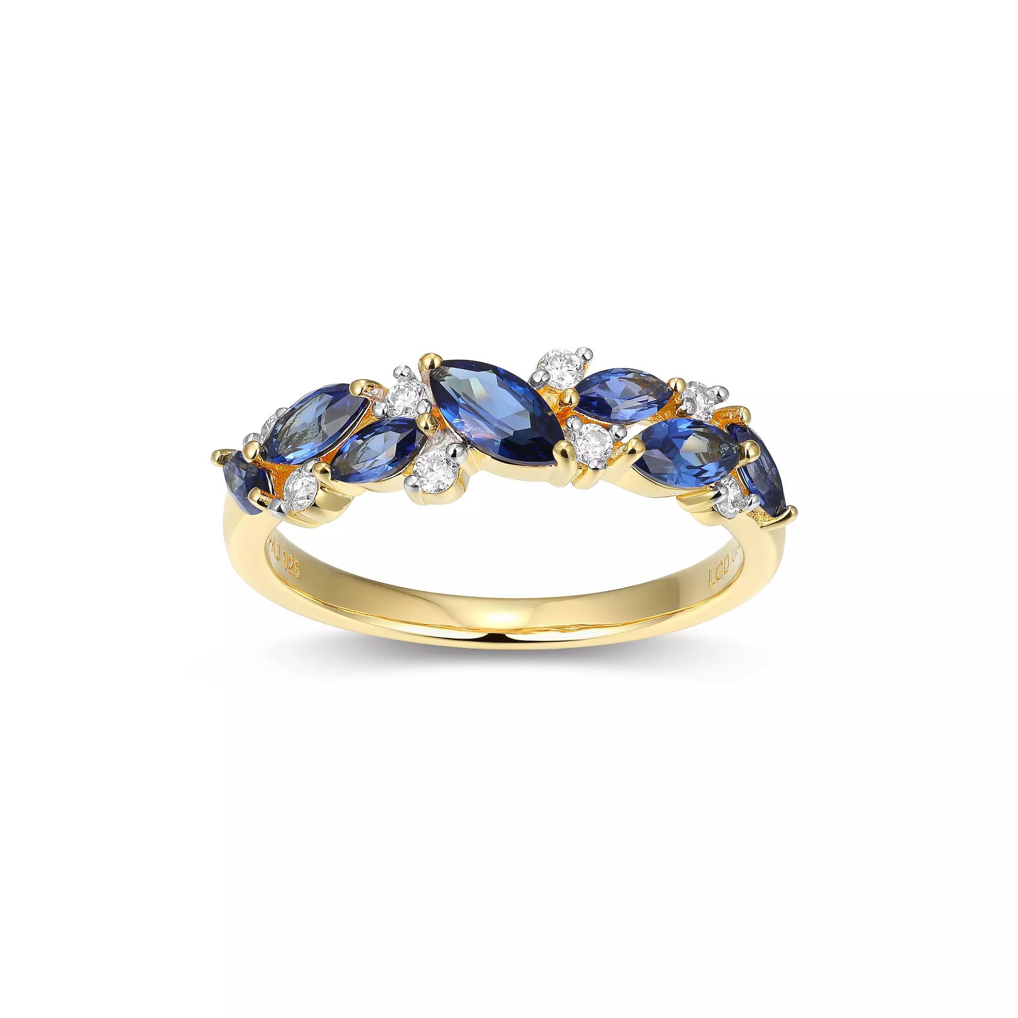 18k Gold Over Silver Lab-Created Sapphire & 1/8 Carat T.W. Lab-Grown Diamond Marquise Ring, Women's, Size: 6, Gold Tone Product Image