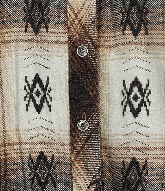 Westbound Jacquard Flannel Long Sleeve Y-Neck Button Front Top Product Image