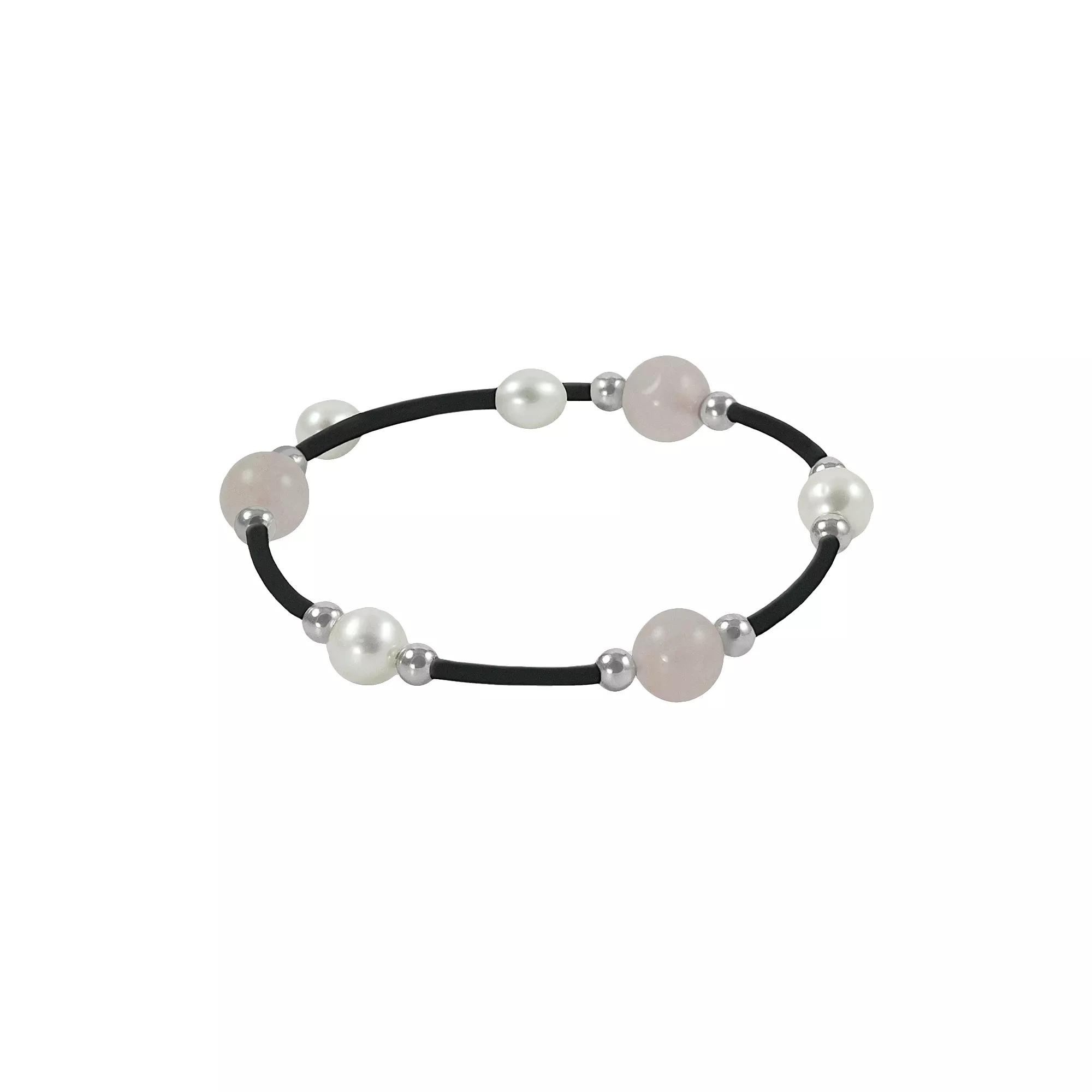 PearLustre by Imperial Sterling Silver Freshwater Cultured Pearl and Rose Quartz Stretch Bracelet, Women's, Freshwater White Product Image