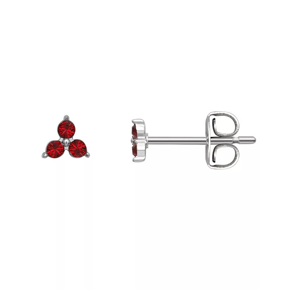 Brilliance Silver Tone Triple Crystal Birthstone Stud Earrings, Women's, Silver Tone January Product Image