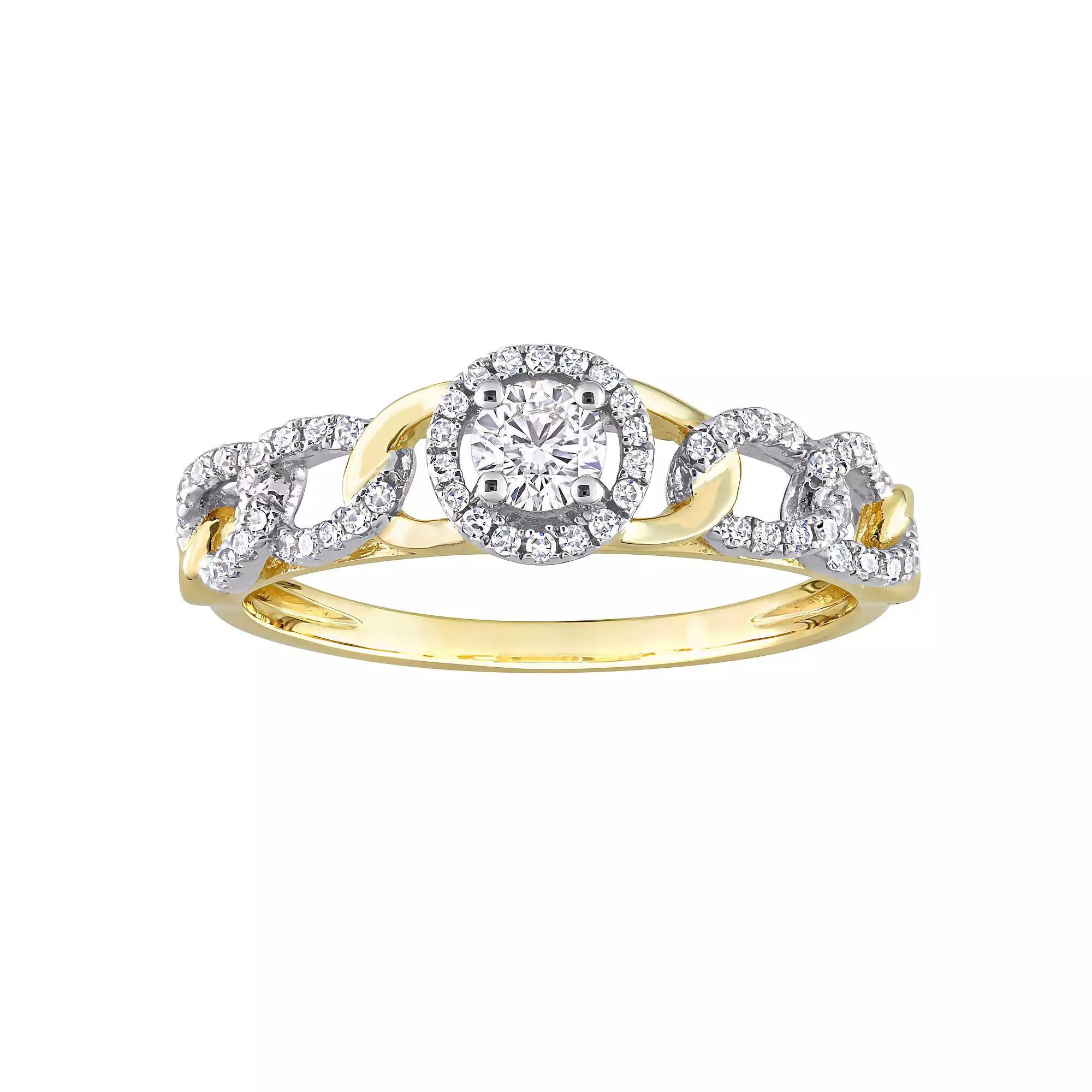 Stella Grace 10k Two-Tone Gold 1/3 Carat T.W. Diamond Oval Link Halo Engagement Ring, Women's, Size: 8, 10k Gold Product Image