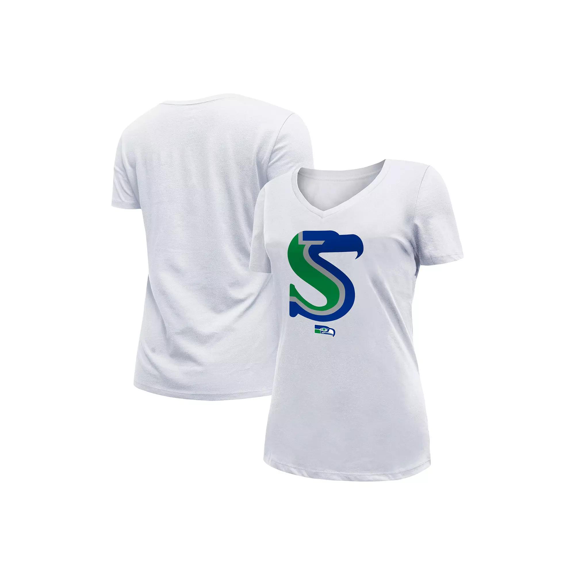 Women's New Era White Seattle Seahawks City Originals V-Neck T-Shirt, Size: 2XL Product Image