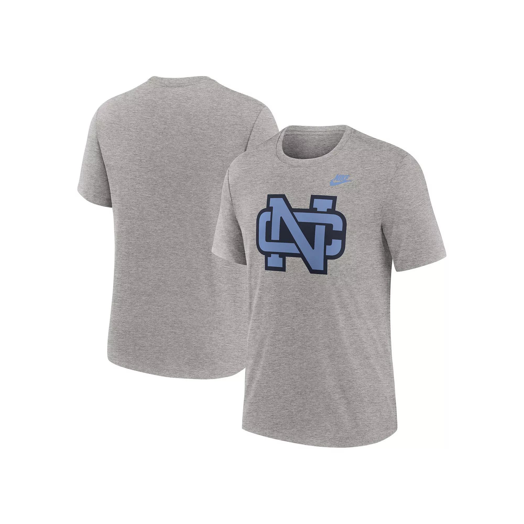 Men's Nike Heather Gray North Carolina Tar Heels Blitz Evergreen Legacy Primary Tri-Blend T-Shirt, Size: Large, Grey Product Image