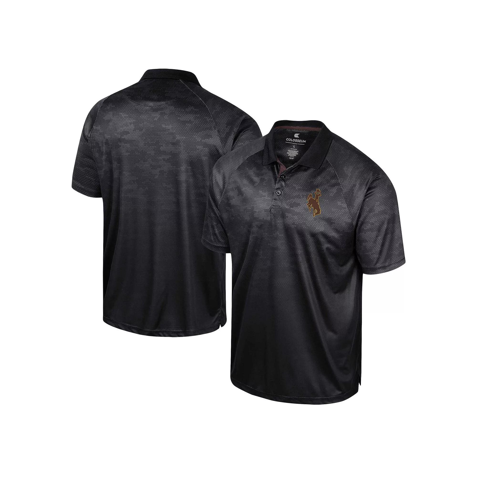 Men's Colosseum Black Wyoming Cowboys Honeycomb Raglan Polo,  Product Image