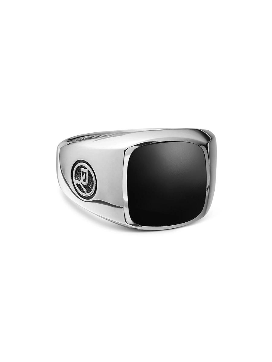 Mens Exotic Stone Signet Ring in Sterling Silver Product Image