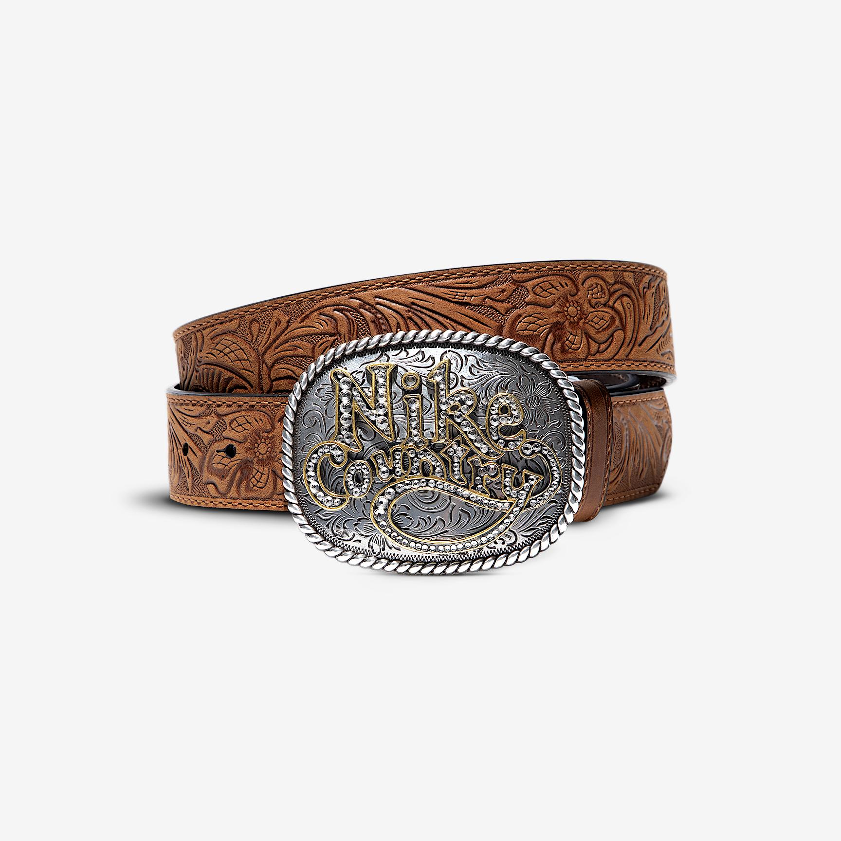 Nike Country Men's Rhinestone Plaque Buckle Embossed Leather Belt Product Image