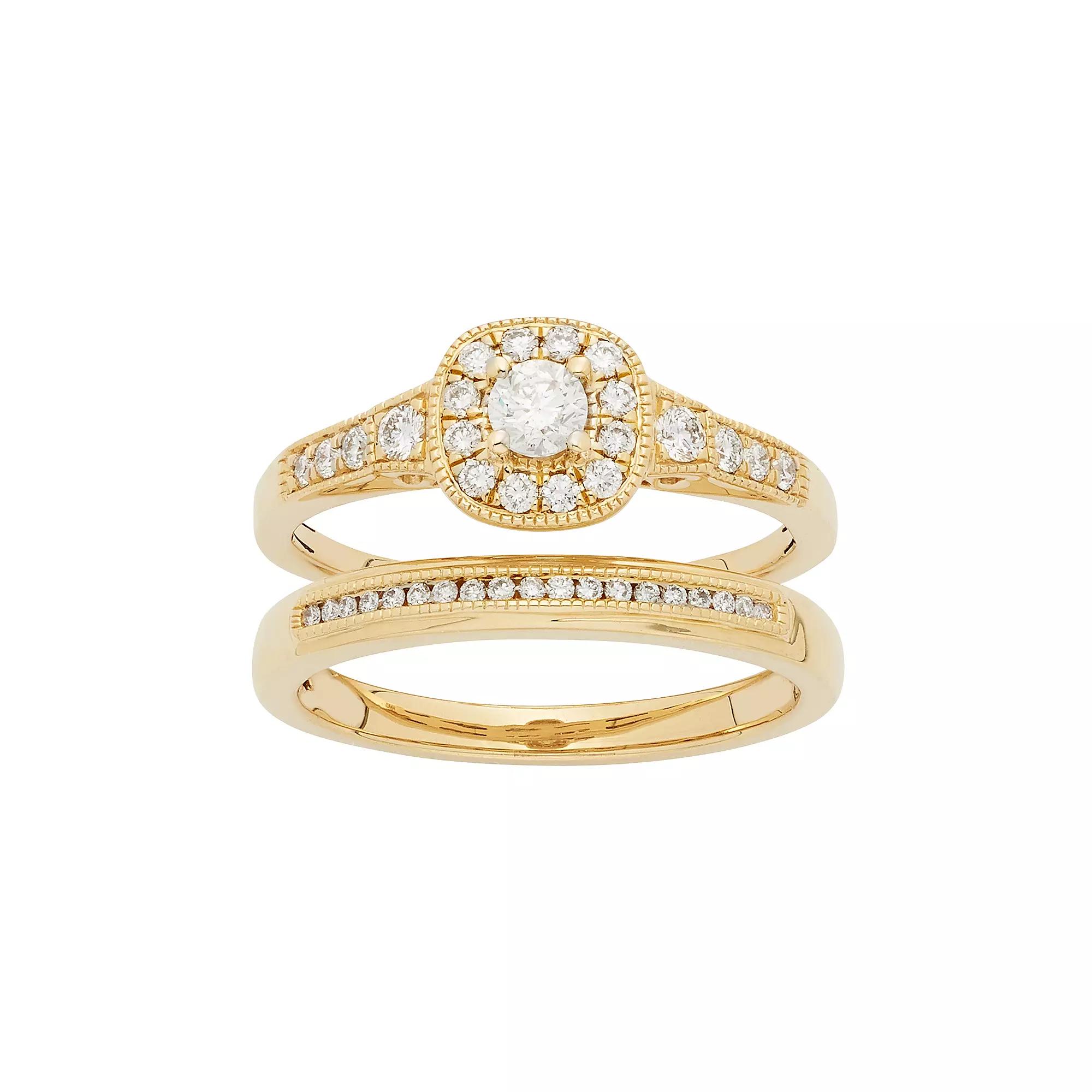 The Regal Collection 14k Gold 1/2 Carat T.W. IGL Certified Diamond Cushion Halo Engagement Ring Set, Womens White Product Image