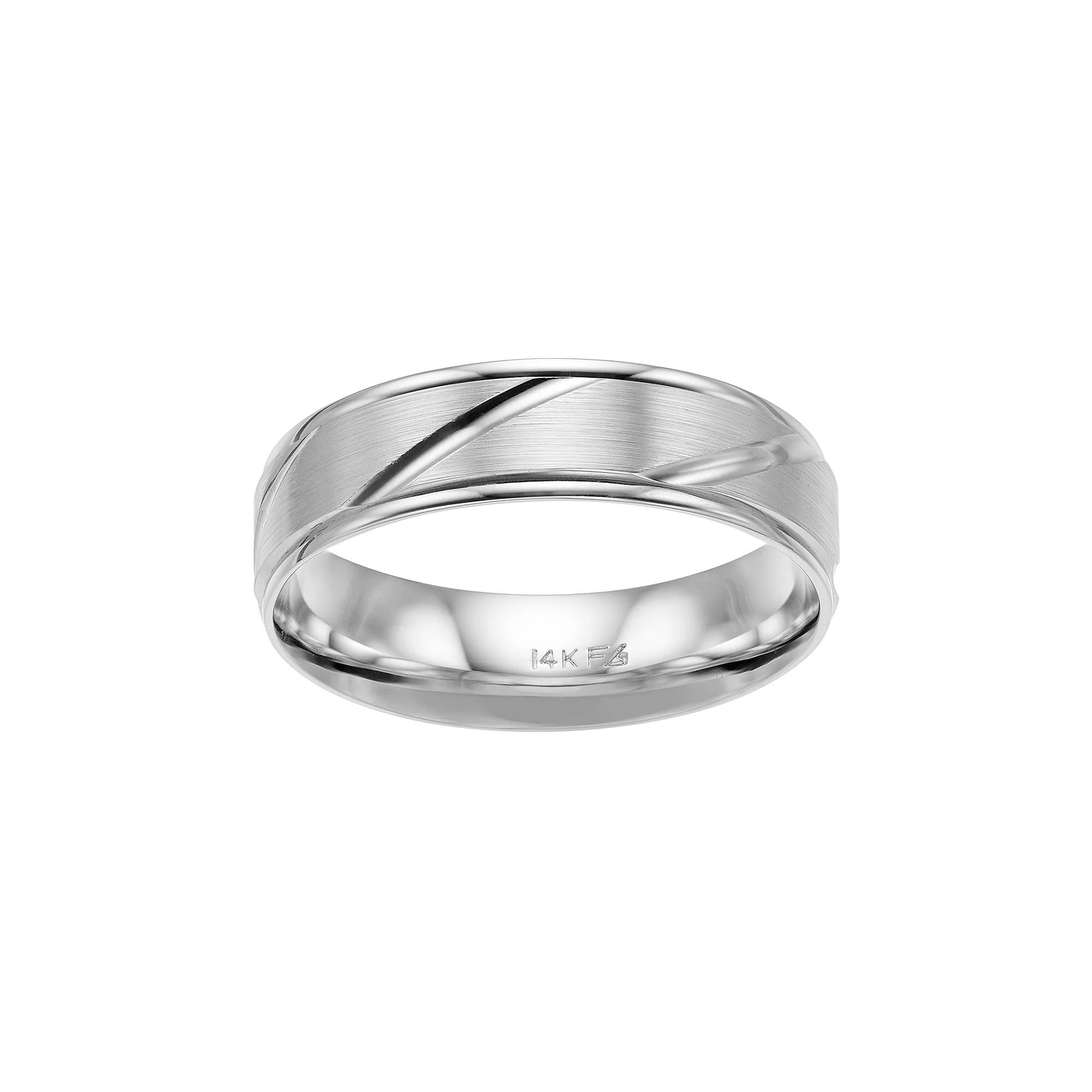 Men's AXL 14k White Gold Diagonal Striped Wedding Band, Size: 12, 14k Whgold Product Image