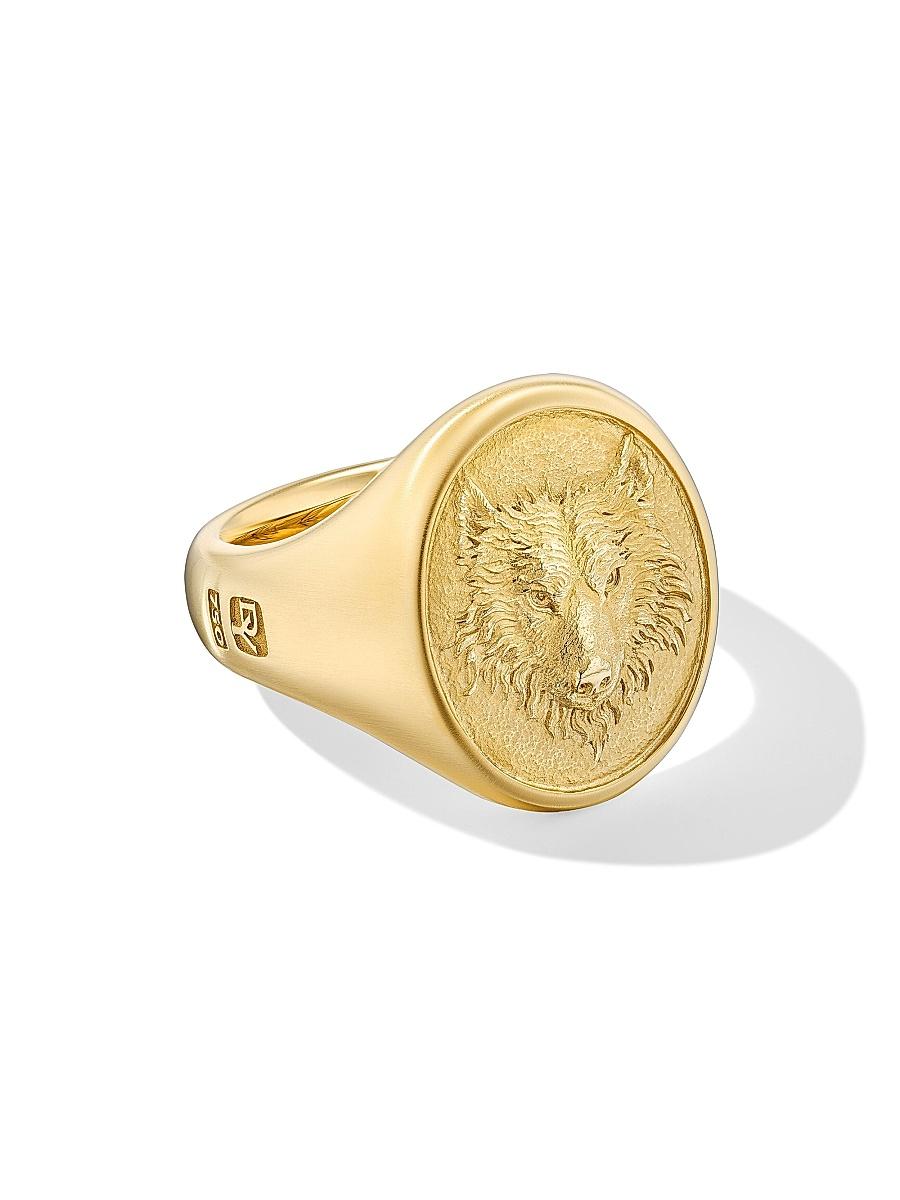 Mens Petrvs Wolf Signet Ring in 18K Yellow Gold Product Image