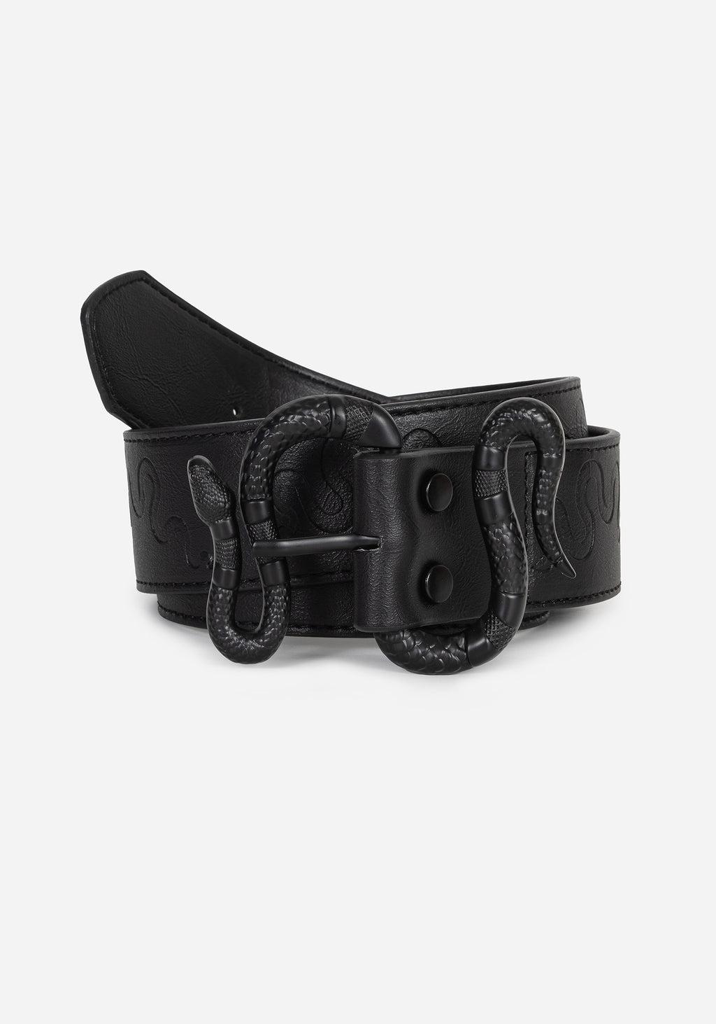 Mamba Debossed Belt With Snake Buckle - Black Product Image
