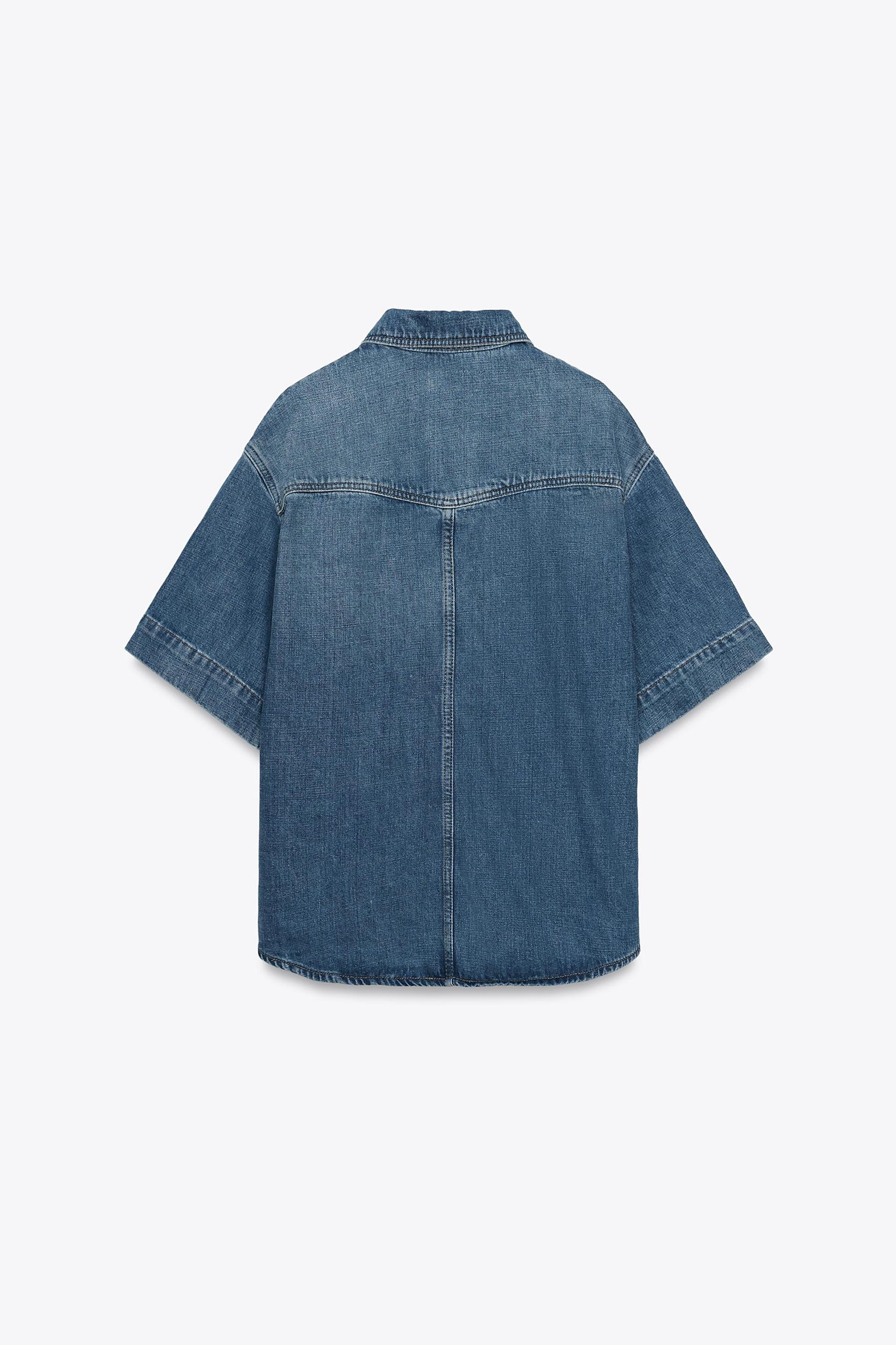 ZW COLLECTION SHORT SLEEVE DENIM SHIRT Product Image