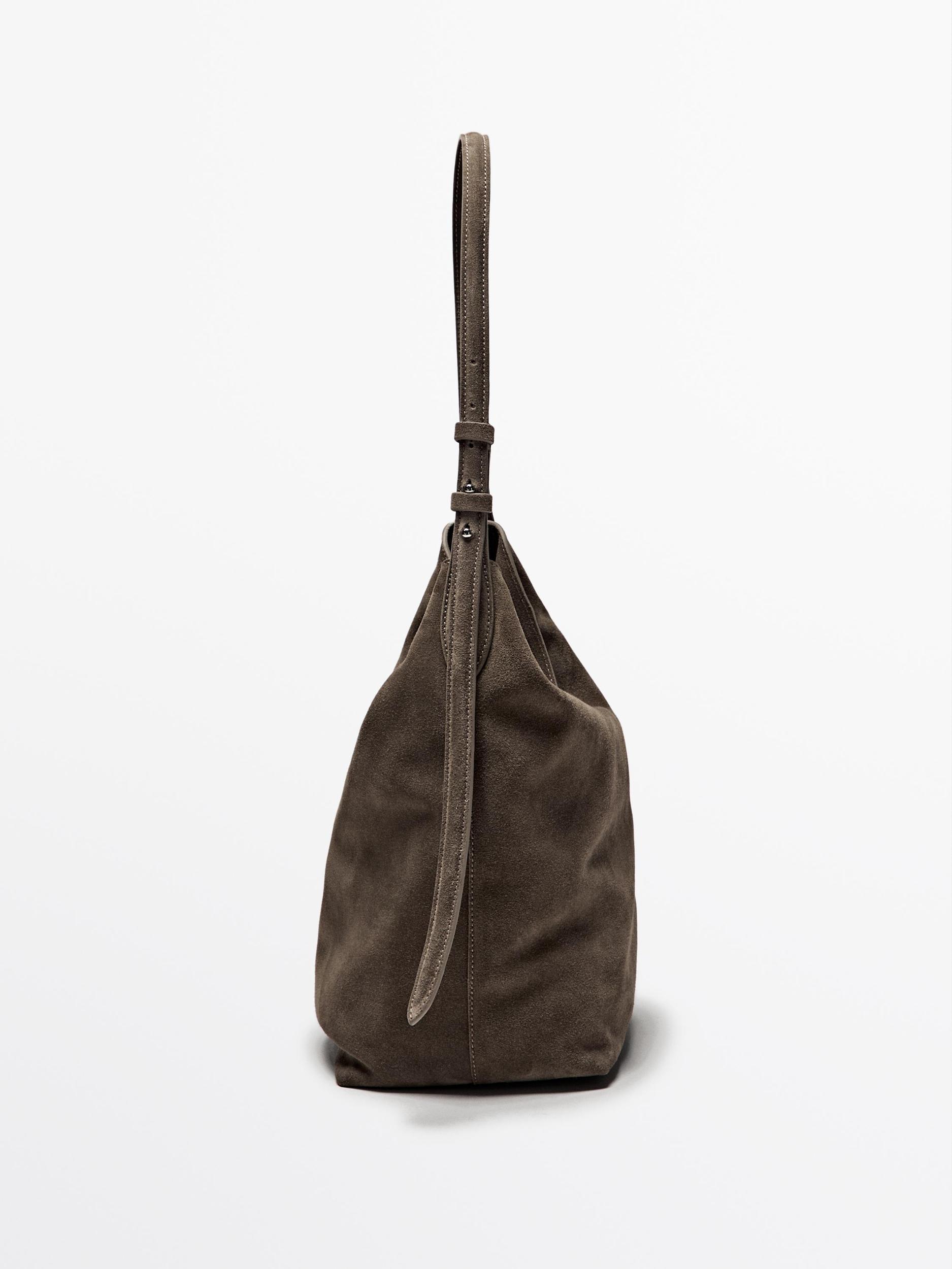 Split suede leather bucket bag Product Image