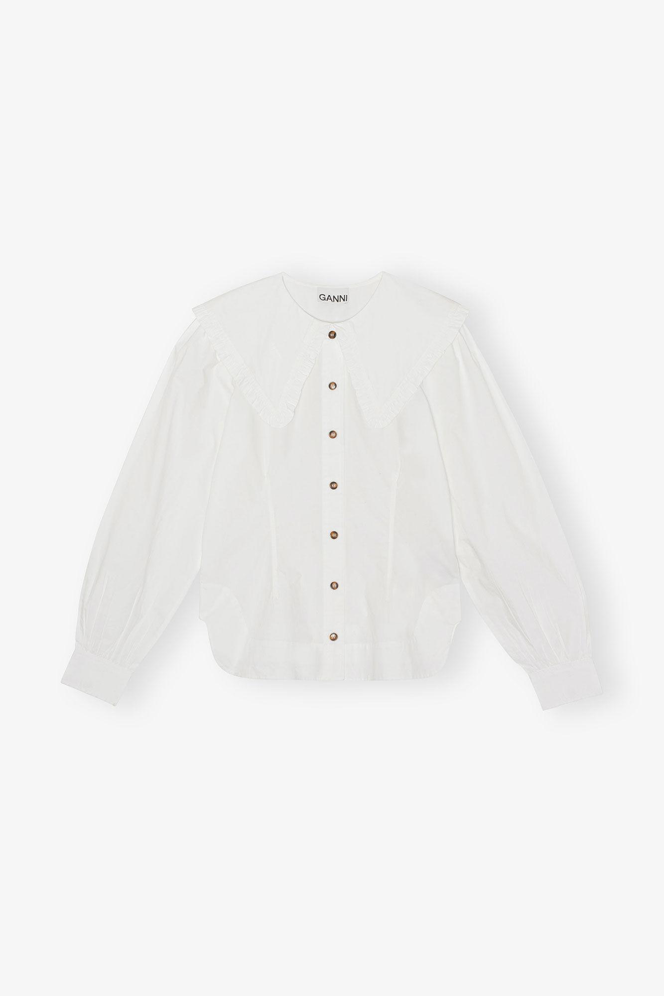 White Frill Collar Poplin Shirt Product Image