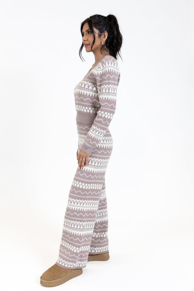 Full Of Charm Mocha and Ivory Fair Isle Lounge Set FINAL SALE Product Image