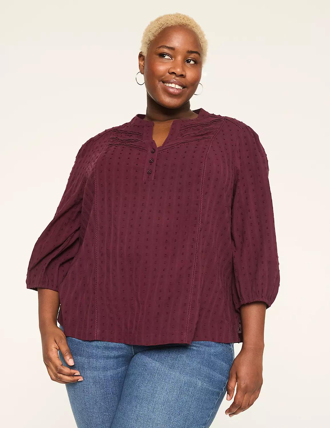 3/4-Sleeve Pintuck Popover Blouse Product Image