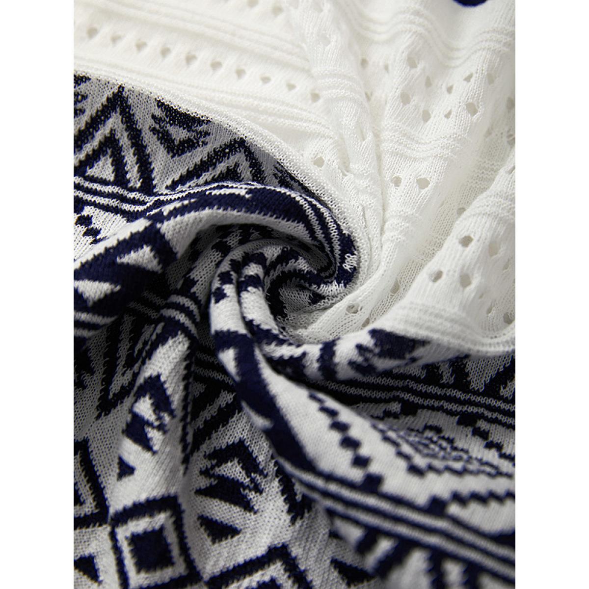 Plus Size Bandana Print Geo Eyelet Ties Front Cardigan WhiteSmoke Women Casual Loose Long Sleeve Everyday Cardigans BloomChic 18-20/2X Product Image