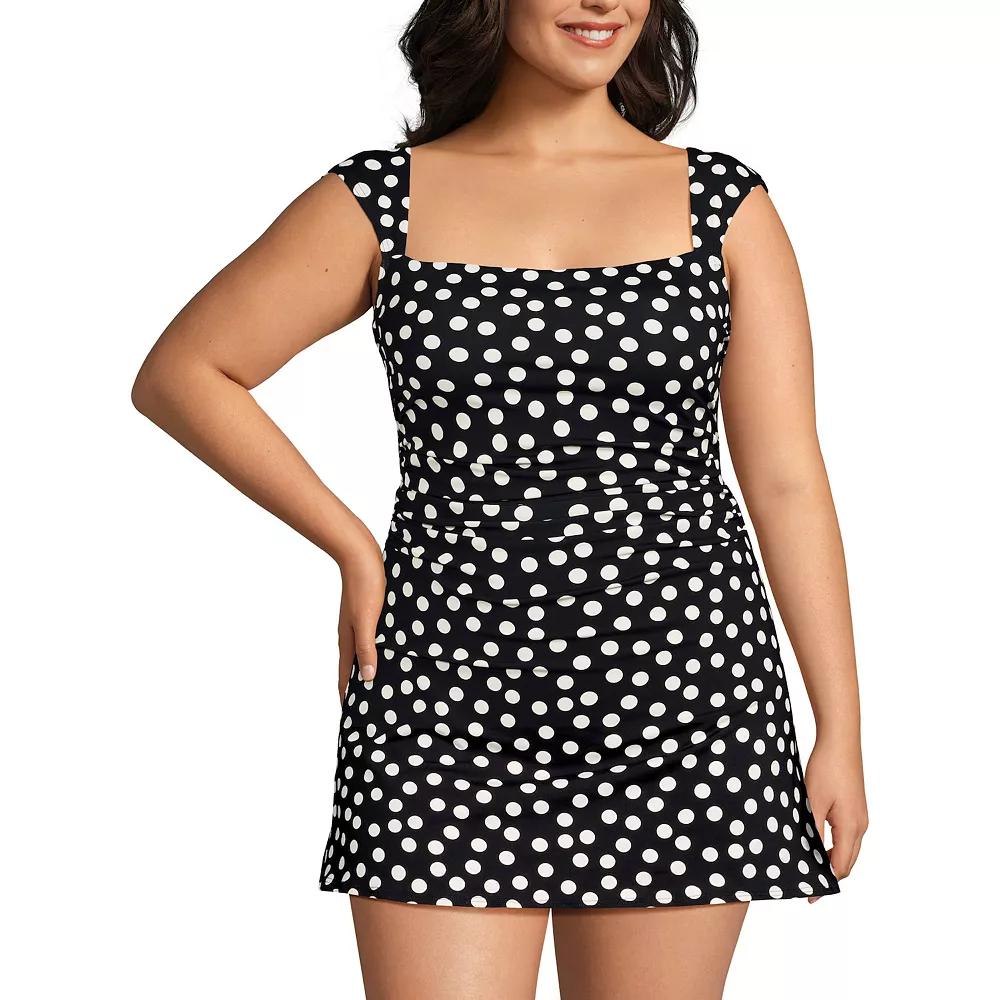 Plus Size Lands' End Smoothing Square Neck Ruched Swim Dress Swimsuit, Women's, Size: 20 W, Black Product Image