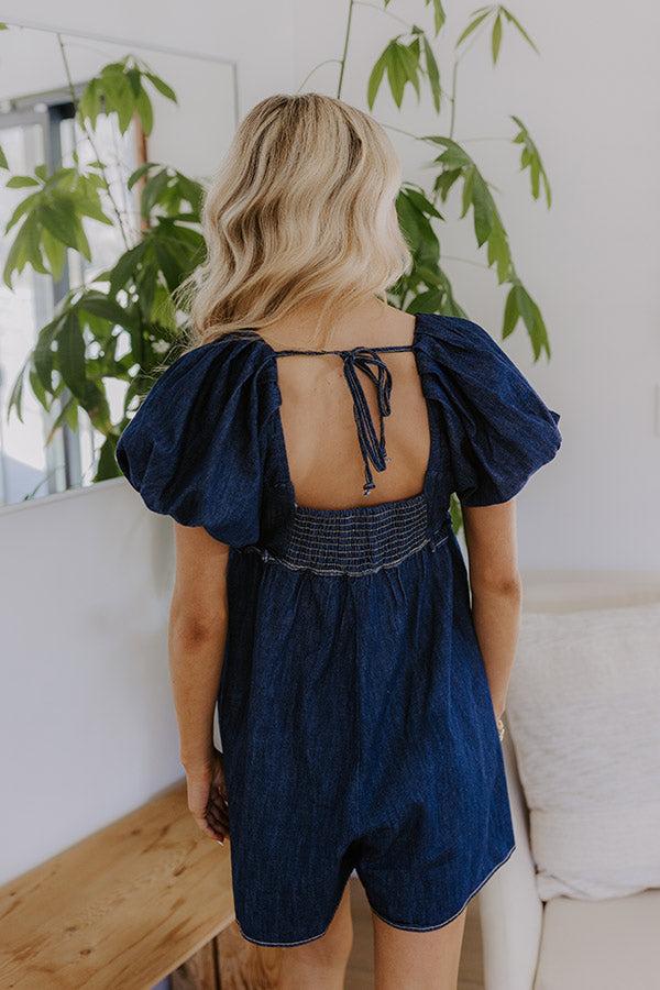 Bistro Cutie Denim Romper in Dark Wash Product Image