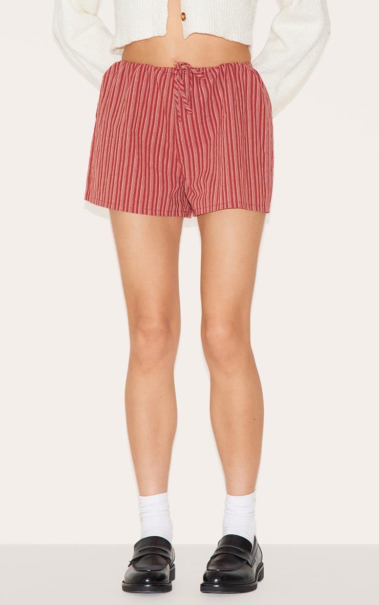 Burnt Orange Pinstripe Cotton Floaty Shorts Product Image