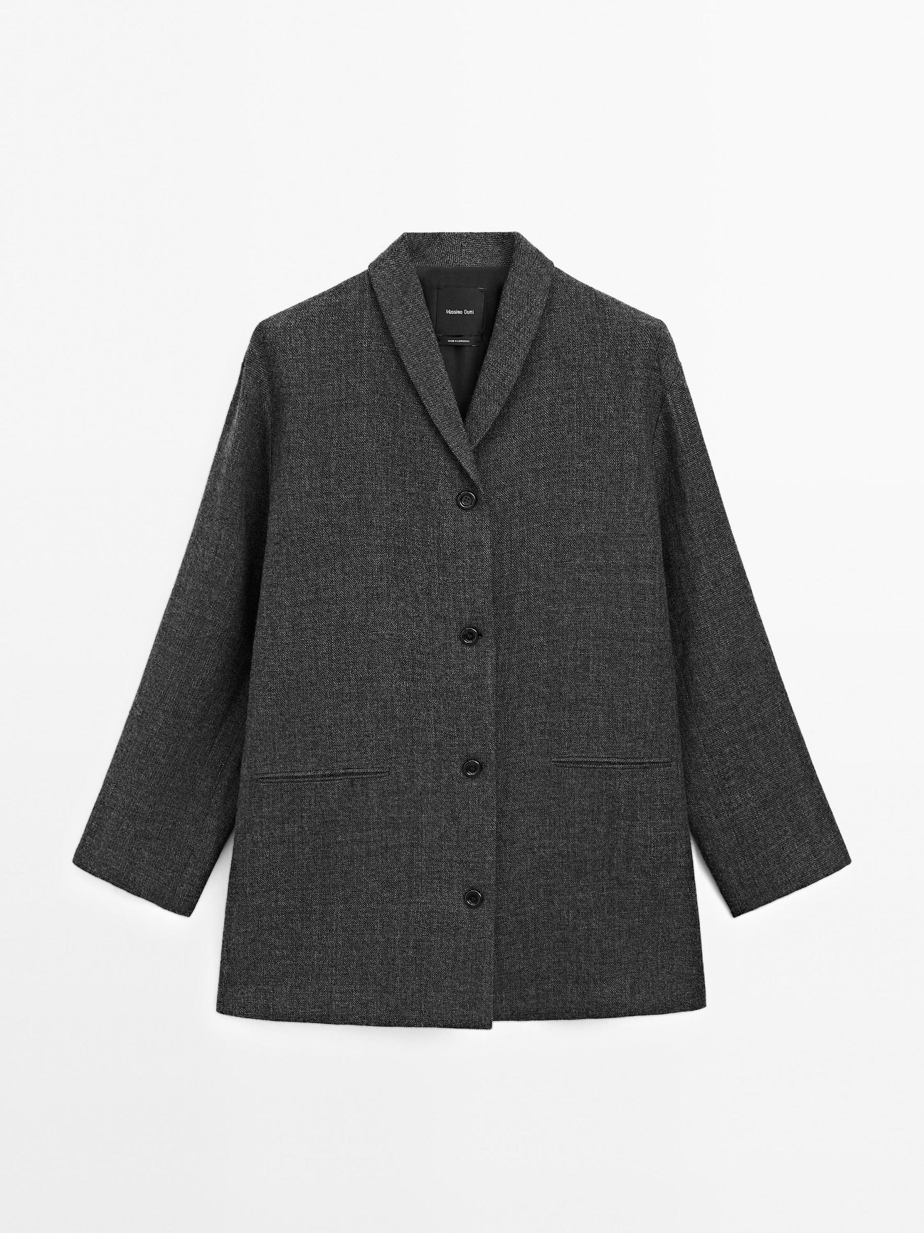 Mid-length wool blend coat with lapel collar Product Image