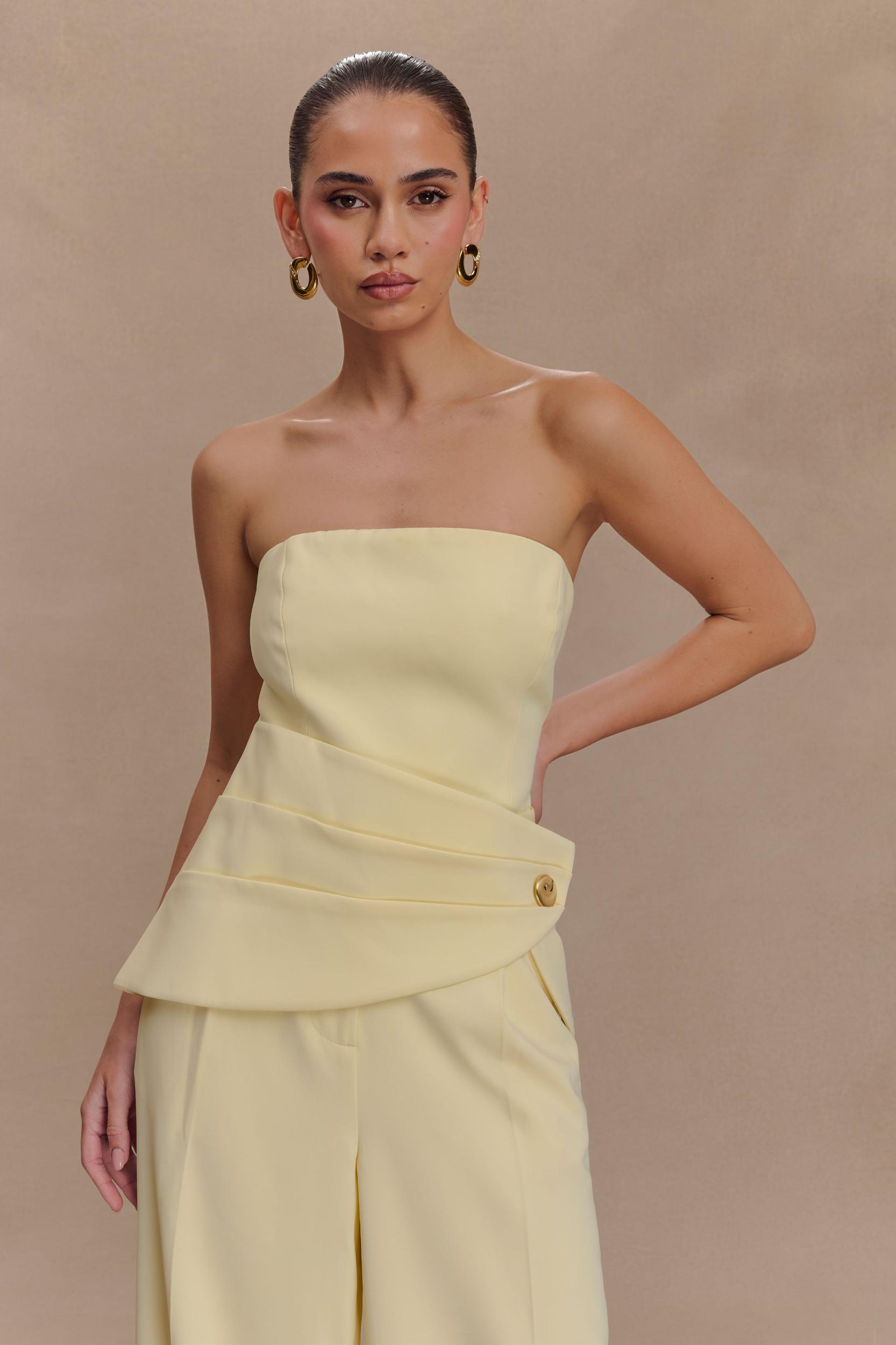 Faith Strapless Suiting Top - Lemon Cream Product Image