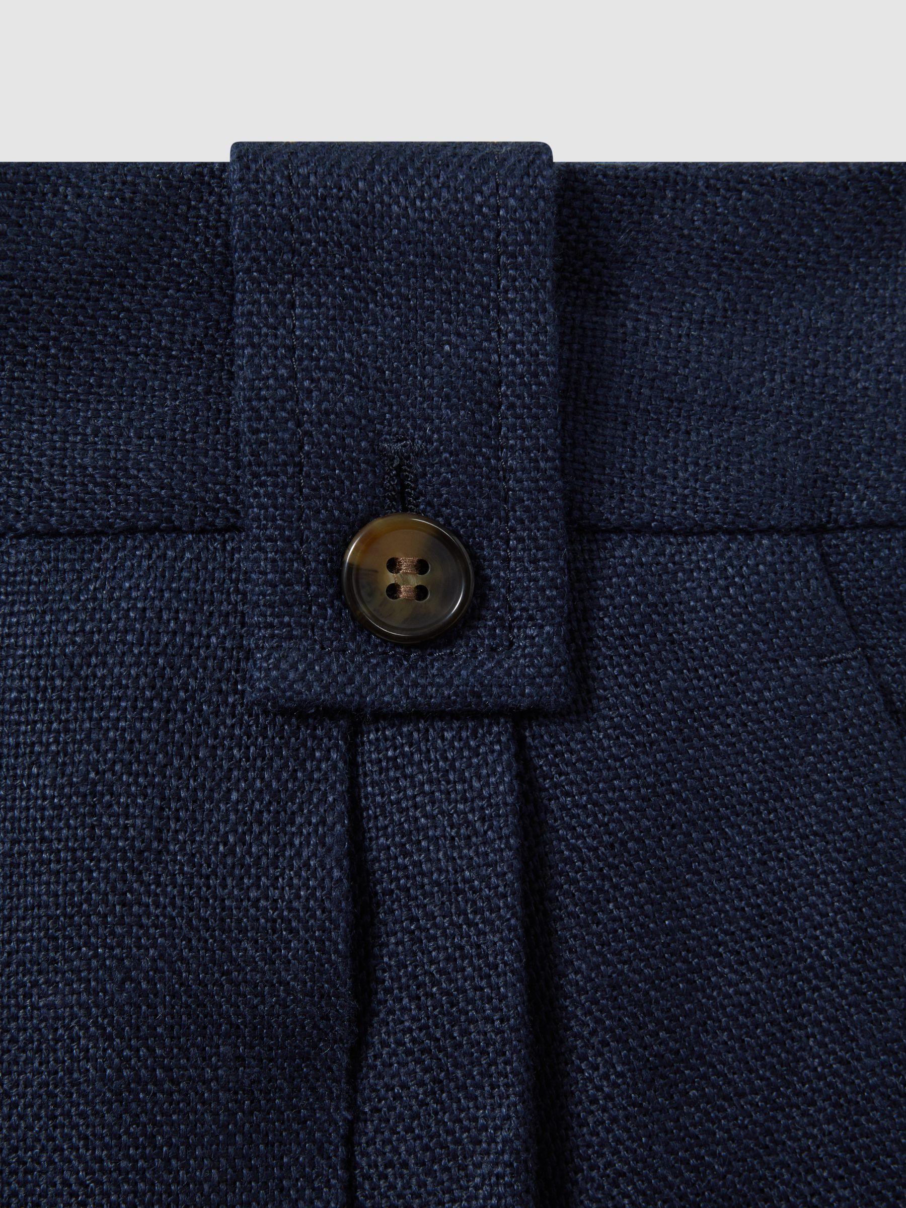 Linen Front Pleat Trousers in Navy Product Image