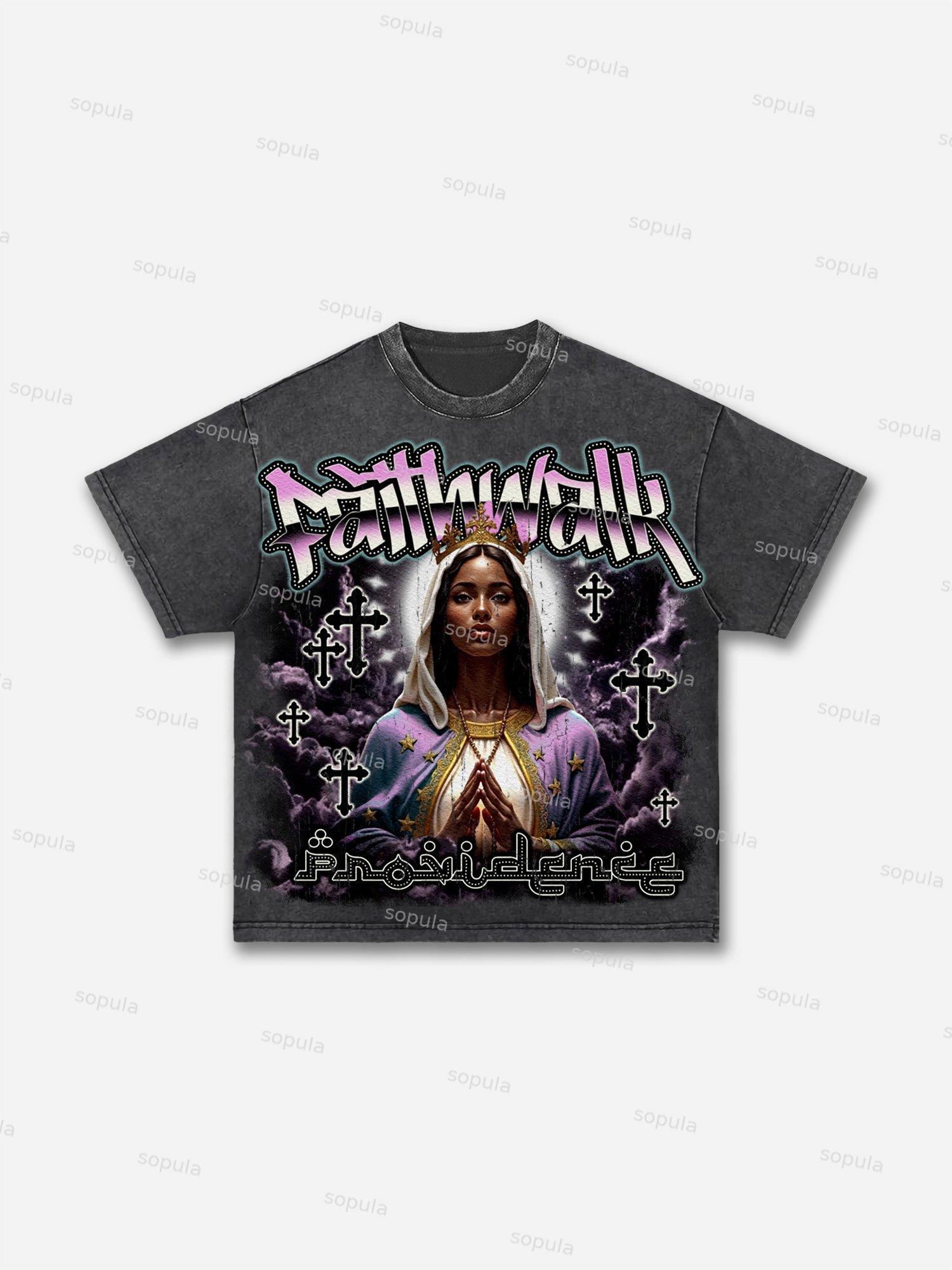 Faith Walk Our Lady Of The Cross Vintage Graphic Acid Wash T-shirt Product Image