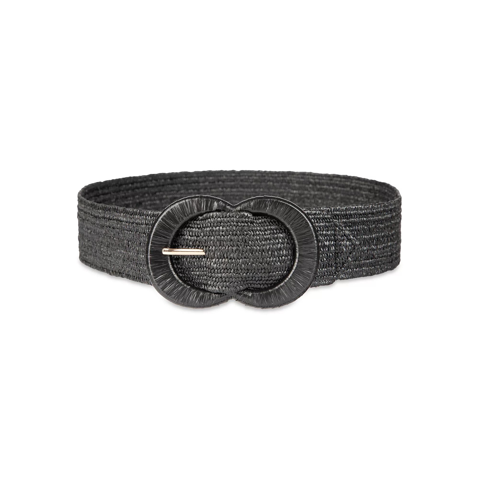 Women's LC Lauren Conrad Stretch Woven Straw Covered Buckle Belt, Size: Small, Black Product Image
