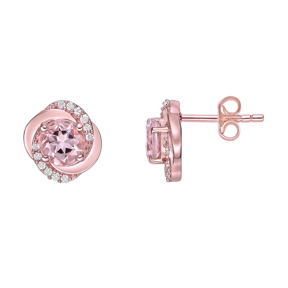 Gemminded 10k Rose Gold Morganite & 1/10 Carat T.W. Diamond Rosette Stud Earrings, Women's Product Image