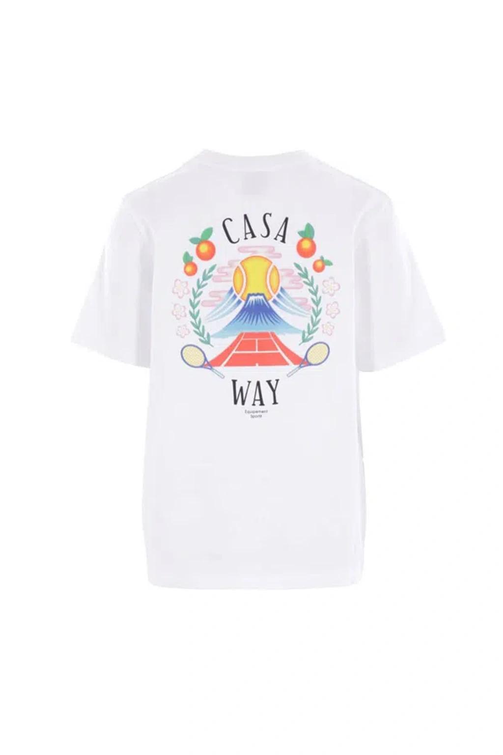 CASABLANCA T-shirt Girocollo Con Logo Sul Fronte In Cotone Bianca Uomo In Neutral Product Image