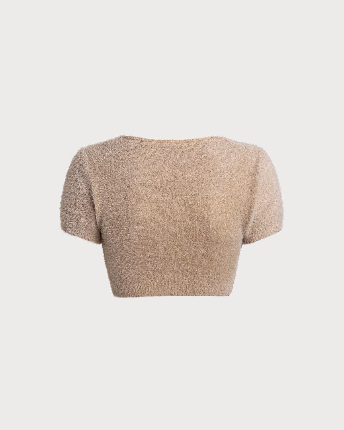 Pink Square Neck Cropped Knit Tee Product Image
