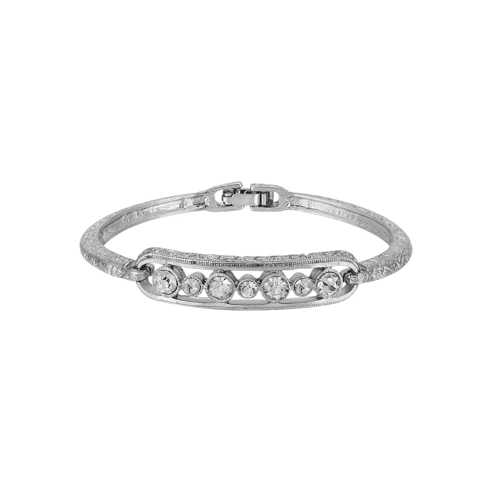 1928 Crystal Thin Bangle Bracelet, Womens, Silver White Product Image