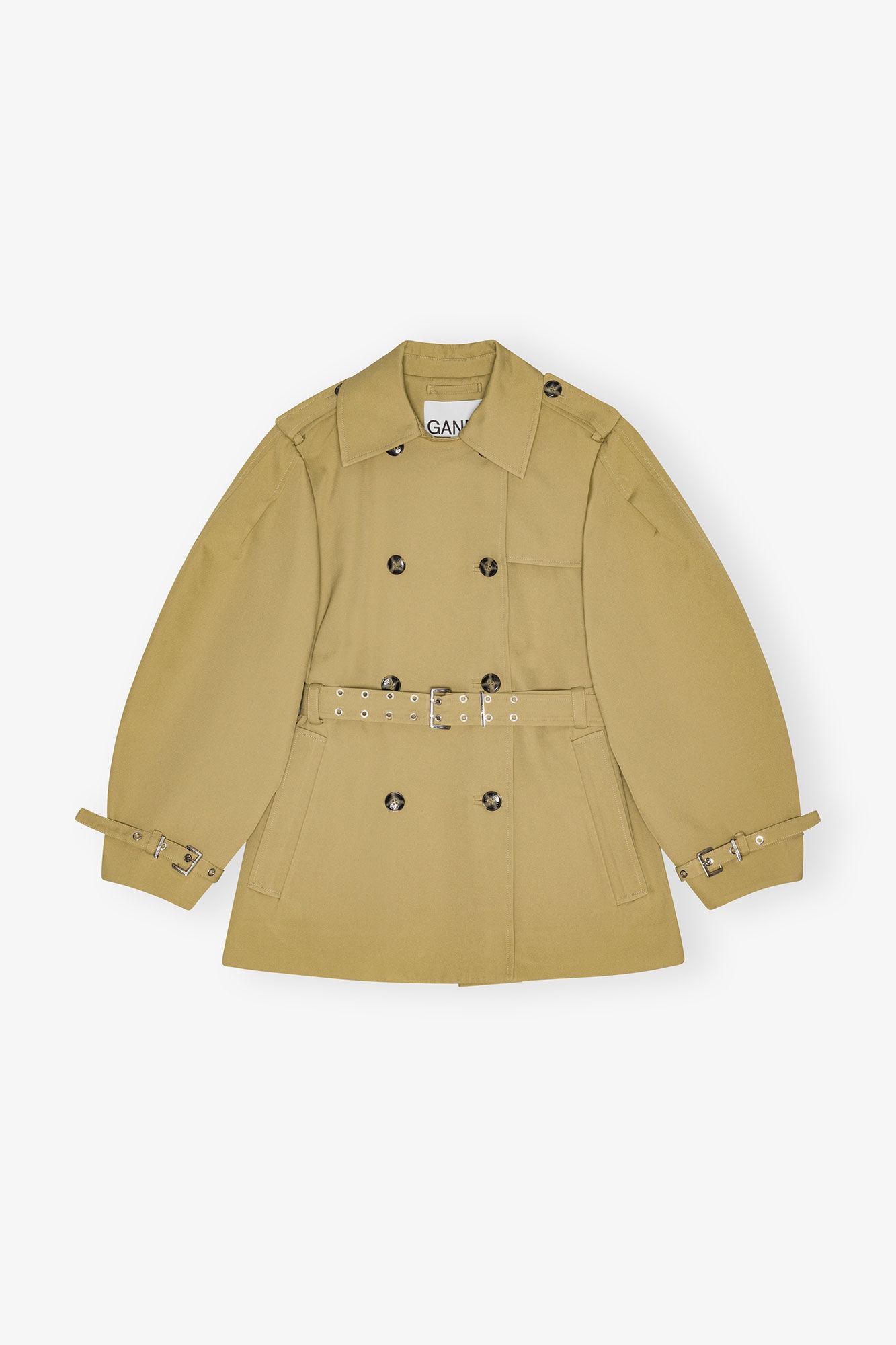 Beige Heavy Twill Midi Trench Coat Product Image