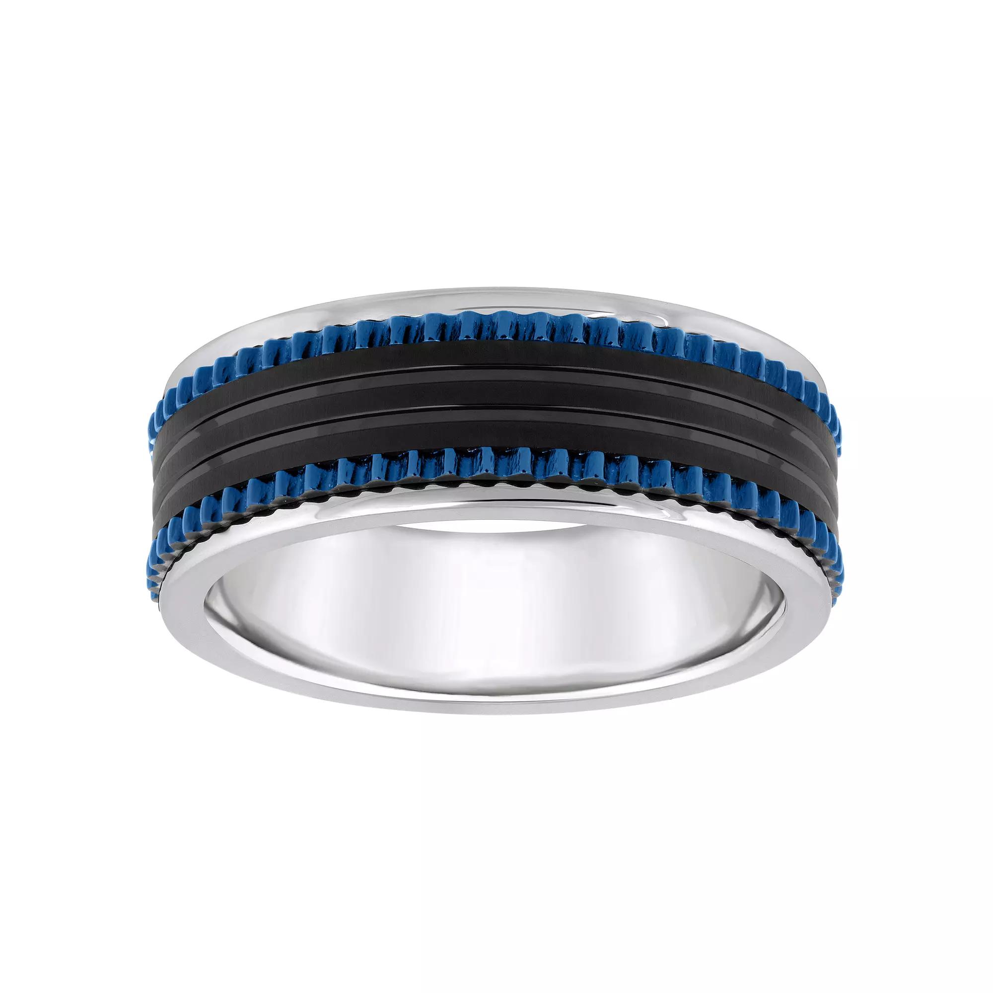 Celebration Gems Blue & Black Ion-Plated Stainless Steel Men's Wedding Band,  Product Image