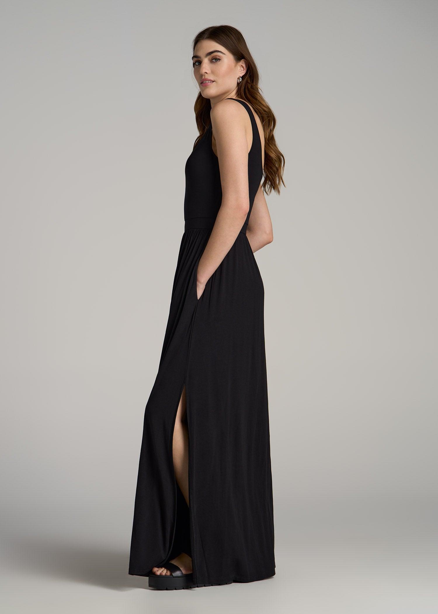 Jersey Tank Maxi Dress with Pockets for Tall Women in Black Female Product Image