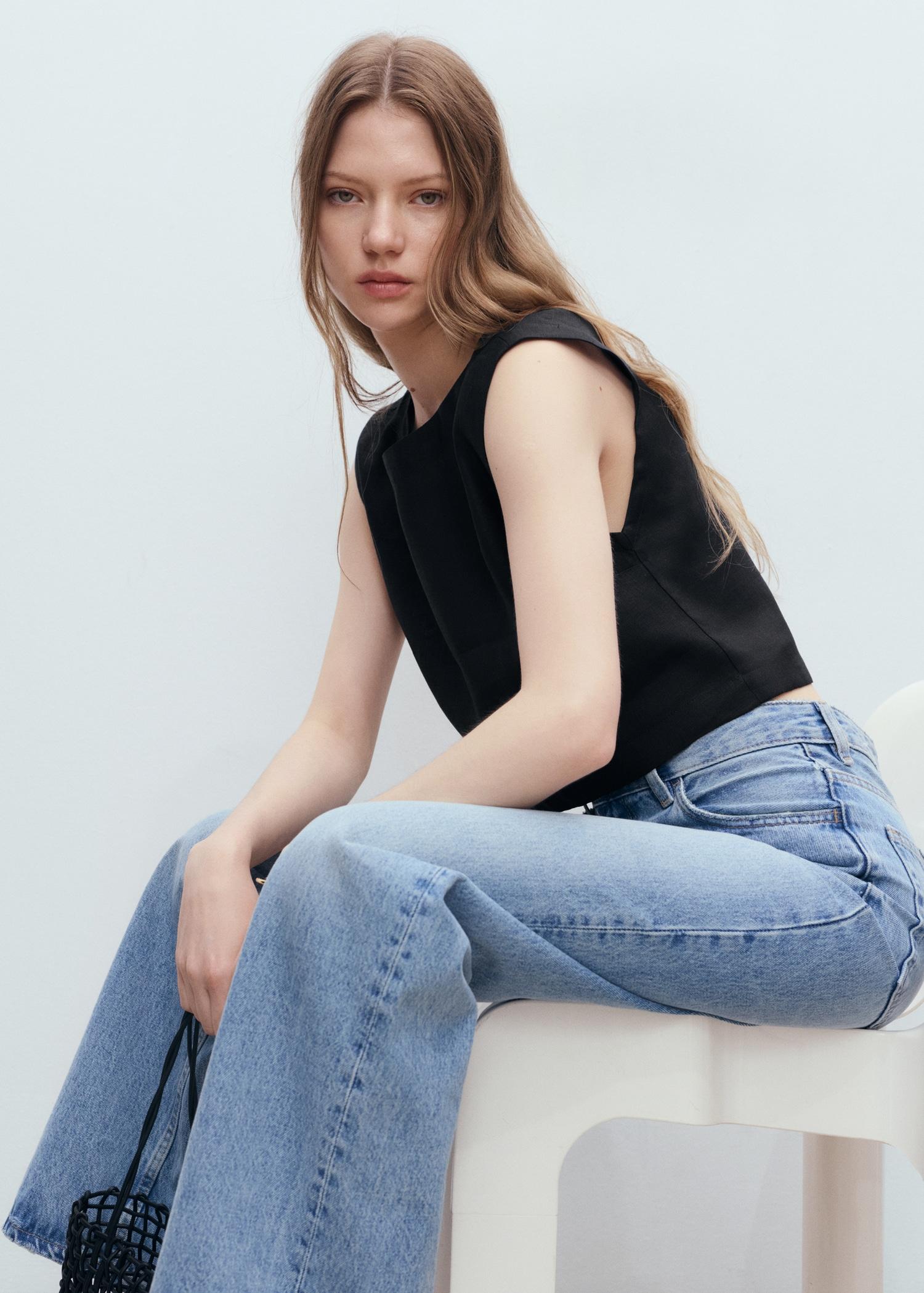 Linen crop top - Women | MANGO USA Product Image